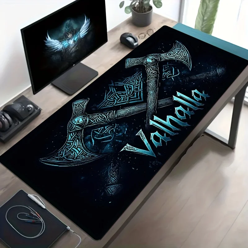 Viking Valhalla Gaming-Schreibtischunterlage, Gaming-Matten, Mauspad, großes Mauspad, 400 x 900, PC-Computer, Doppelaxt-Design, Rune, erweitertes Pad