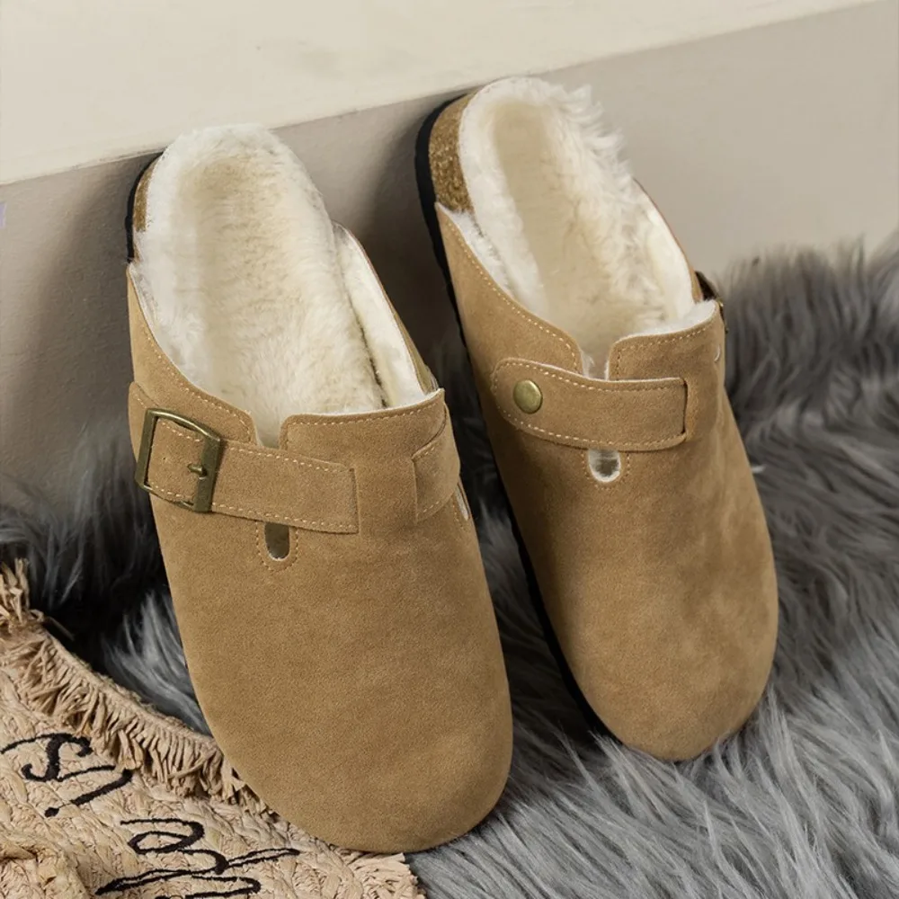 Pelz Gefütterte Clogs für Frauen Männer Winter Fuzzy Kork Hausschuhe Pelz Kork Maultiere Kurze Plüsch Haus Kork Schuhe Winter Zuecos Mujer