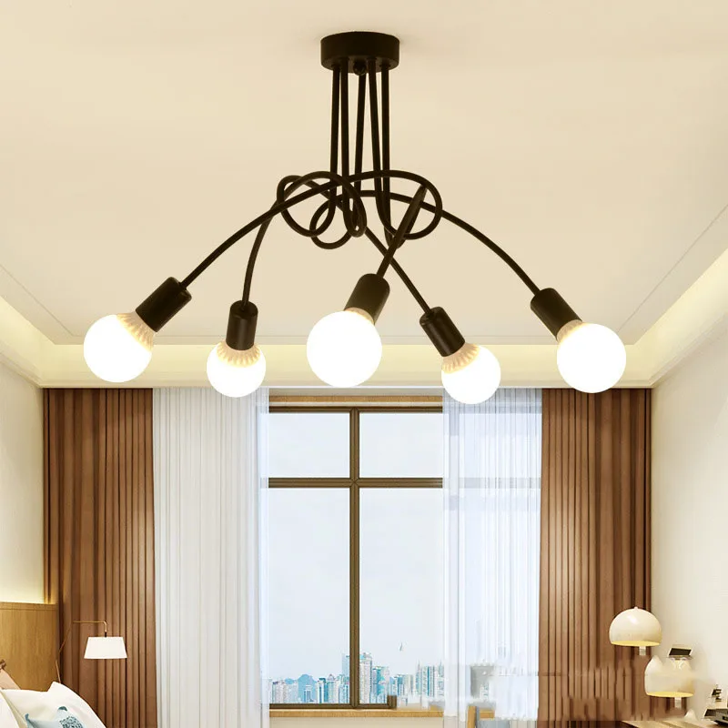 Retro Kronleuchter Schmiedeeisen LED Deckenleuchte Schwarz und Weiß E27 Licht Wohnzimmer Moderne Dekoration Home Beleuchtungskörper