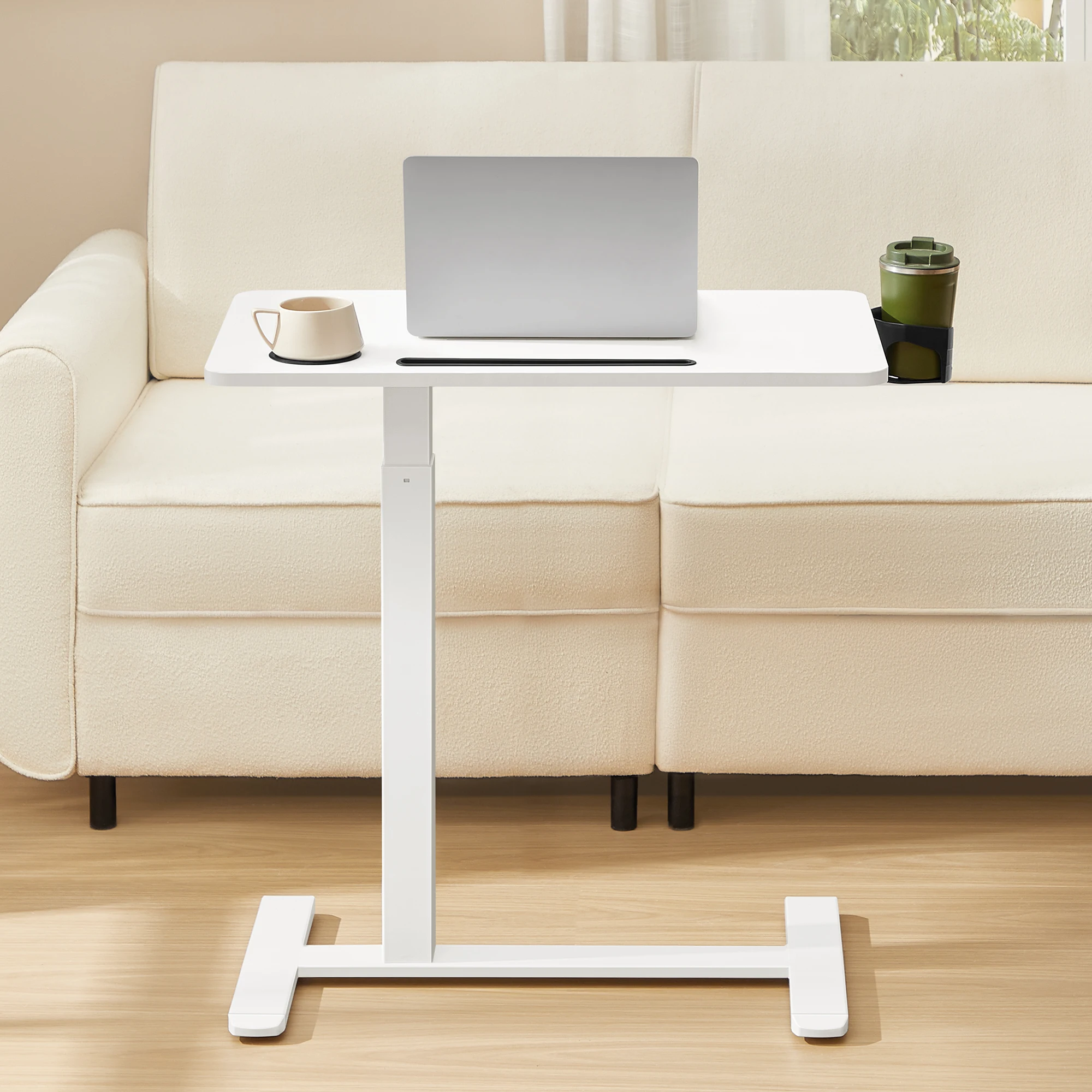 VASAGLE Beistelltisch mit Rollen, mobiler Stehtisch, 70 x 40 cm große Tischplatte, verstellbare Höhe, 2 Getränkehalter Image