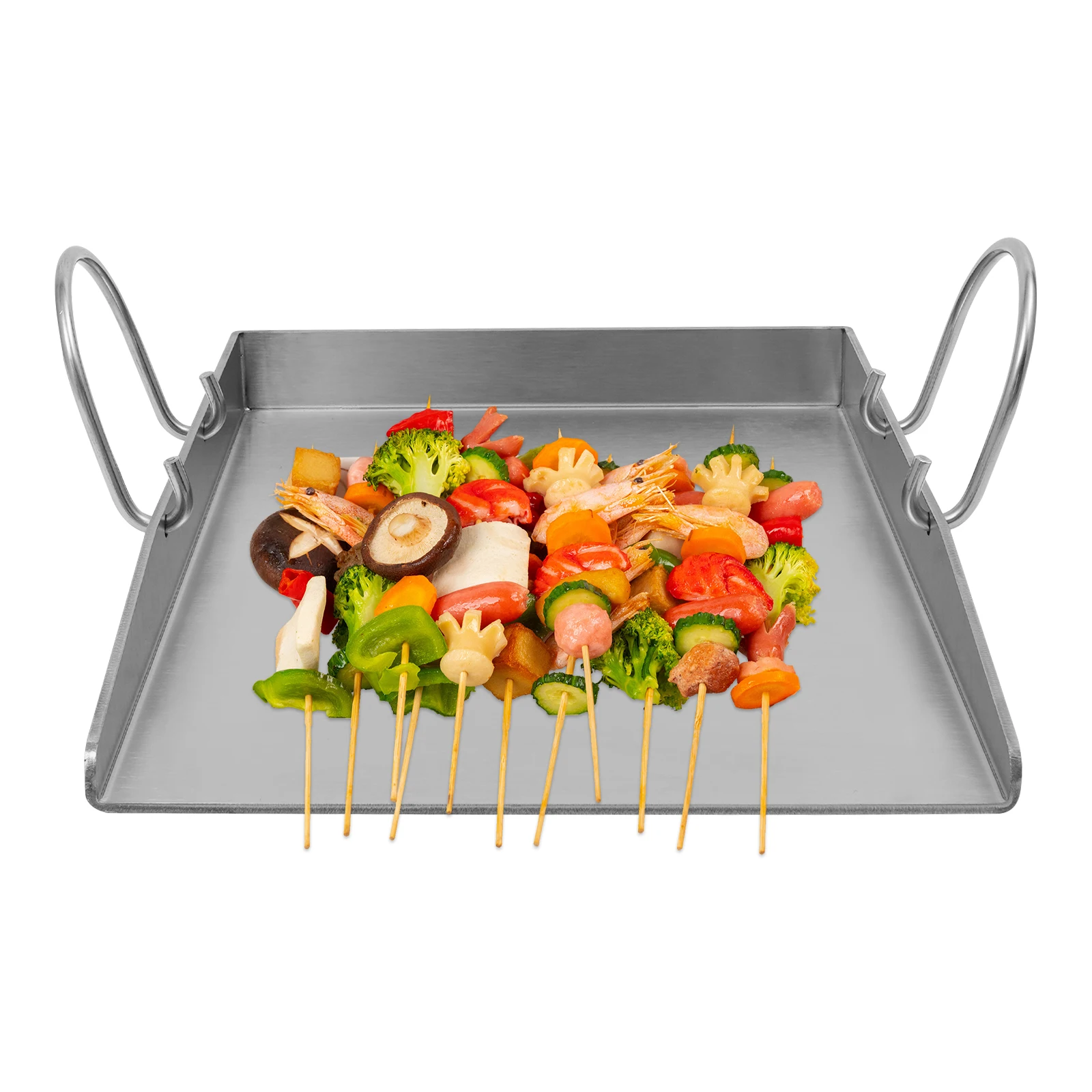 Grillplatte aus Edelstahl, Grillplatte mit abnehmbaren Griffen, Grillplatte für Grills, Camping Image