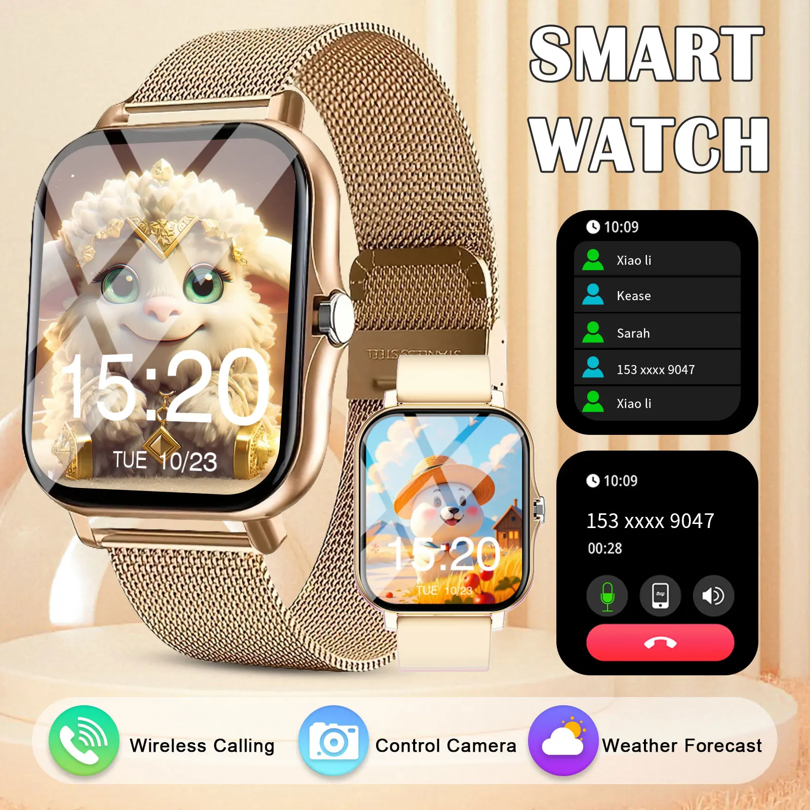 Neue 1,83-Zoll-Touch-Smartwatch mit großem Bildschirm, geeignet für Männer und Frauen – Antwort auf Anrufe/Herstellung, eingehende Anrufe und SMS-Erinnerung Image