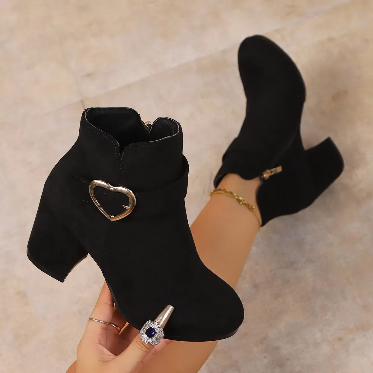 Herbst Winter Mit Hohen Absätzen Weibliche Kurze Schuhe Runde Kappe frauen Stiefeletten Chic und Elegante Große Größe Warme Bequeme Booties Verkauf