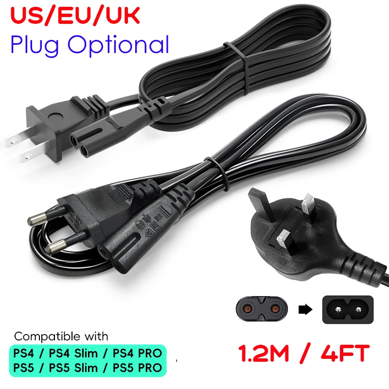 Power Cable for Xbox, PlayStation 5 & 4, Works with Xbox, PS5 / Pro / Slim, PS4 / Pro / Slim, US, UK, EU Standard Plug Available