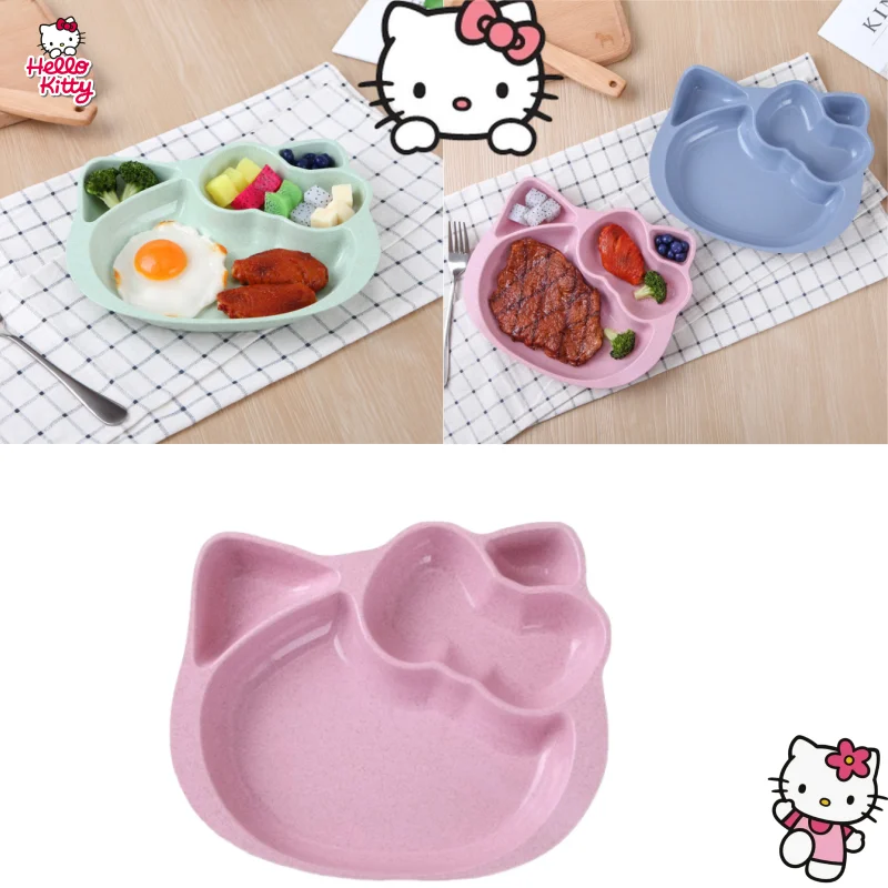 Sanrio Hello Kitty Children's Dinner Plate Divided Table Plate Dinner Plate Separated Household Adult Anti-fall Plastic Plates