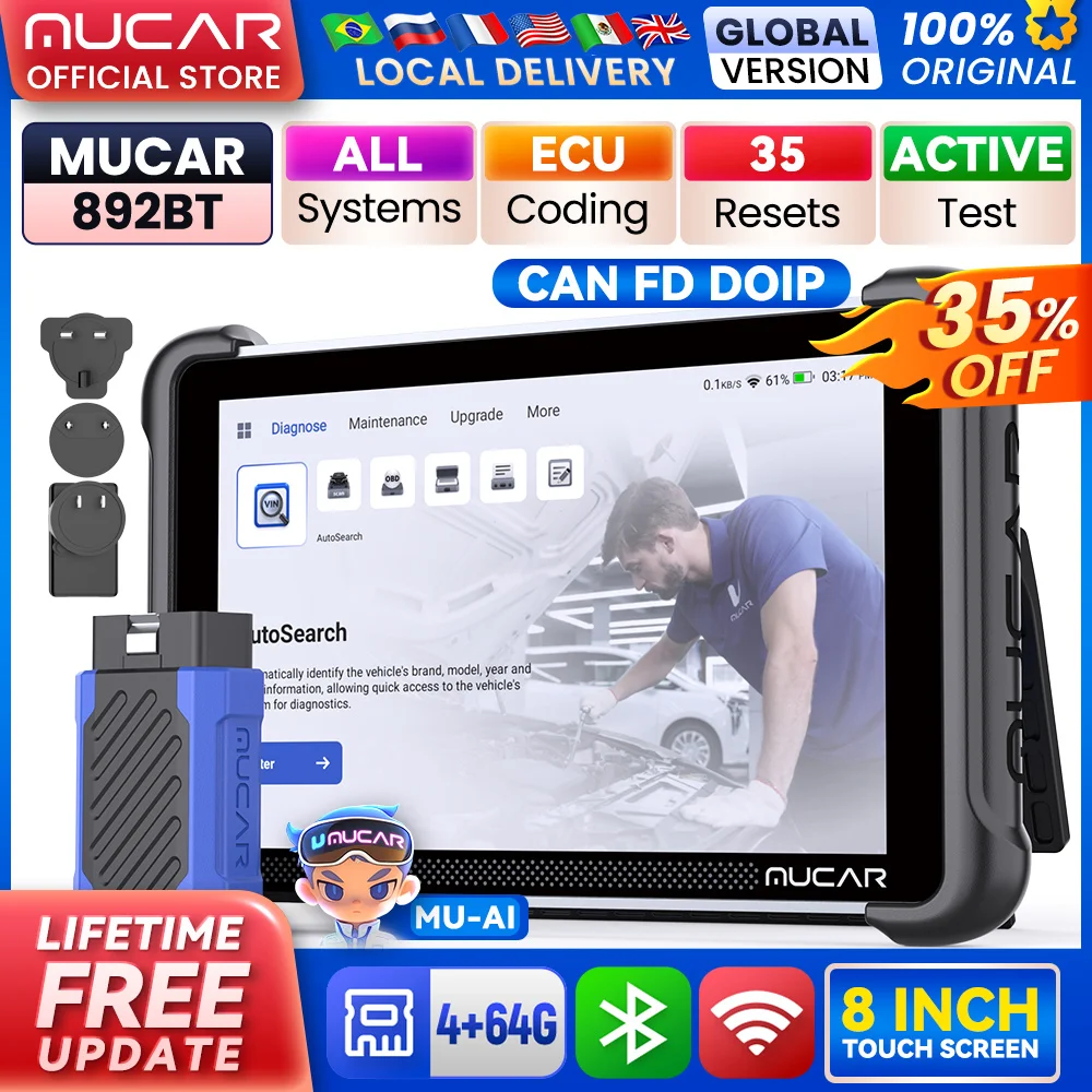 MUCAR 892BT AI Fuction Vollsystem-Autodiagnosetool Bidirektionaler OBD2-Scanner ECU-Codierung 35-Dienste CANFD- und DOIP-Unterstützung Image