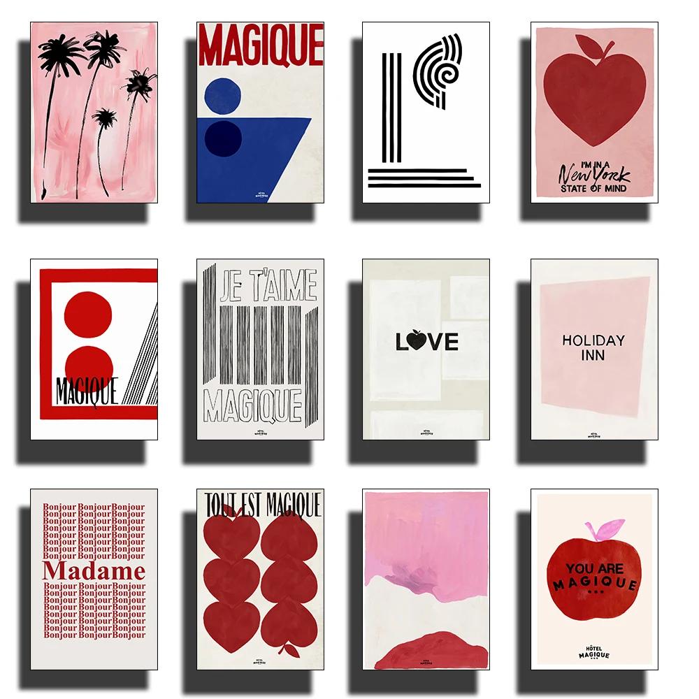 Moderne Nordic Retro Kunst Rot Liebe Apple Einfache Französisch Abstrakte Liebe Poster Bild Leinwand Druck Hause Raum Dekoration Malerei Image