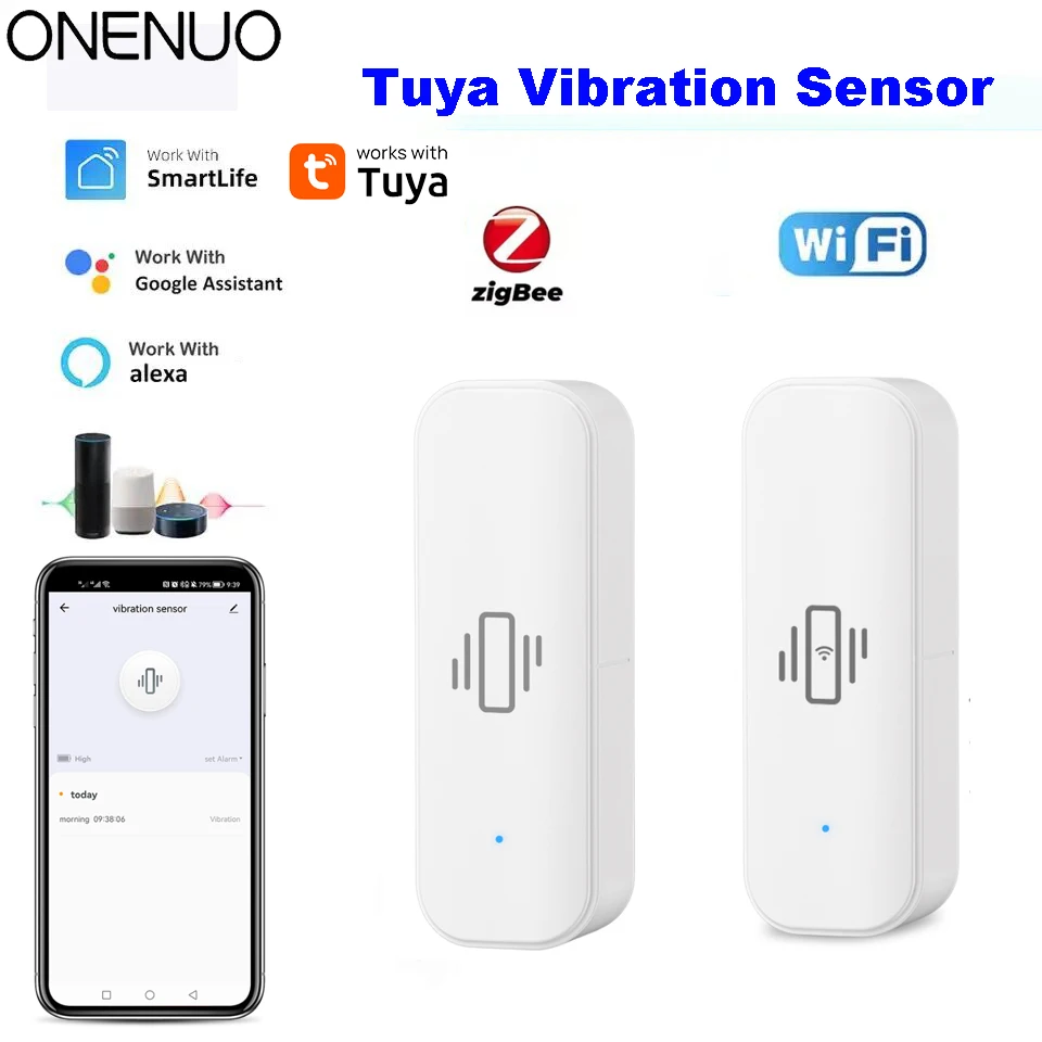 Tuya WiFi/Zigbee Smart Vibration Sensor Home Security Schutz Smart Life App Echtzeit Remote Shock Alarm History Record Image