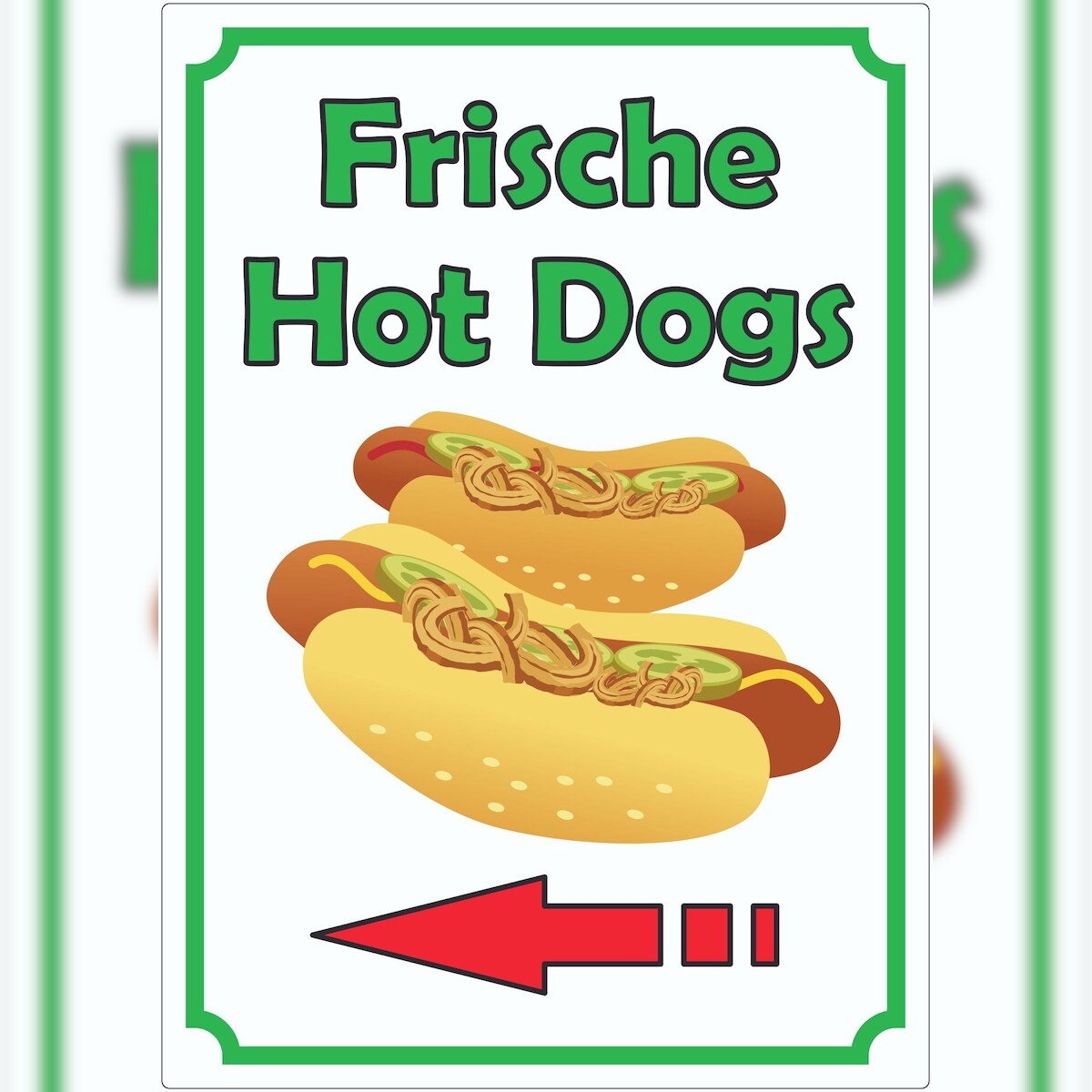 HB-Druck Frische Hot Dogs Aufkleber Hochkant mit Pfeil links A8 (52x74mm) Image