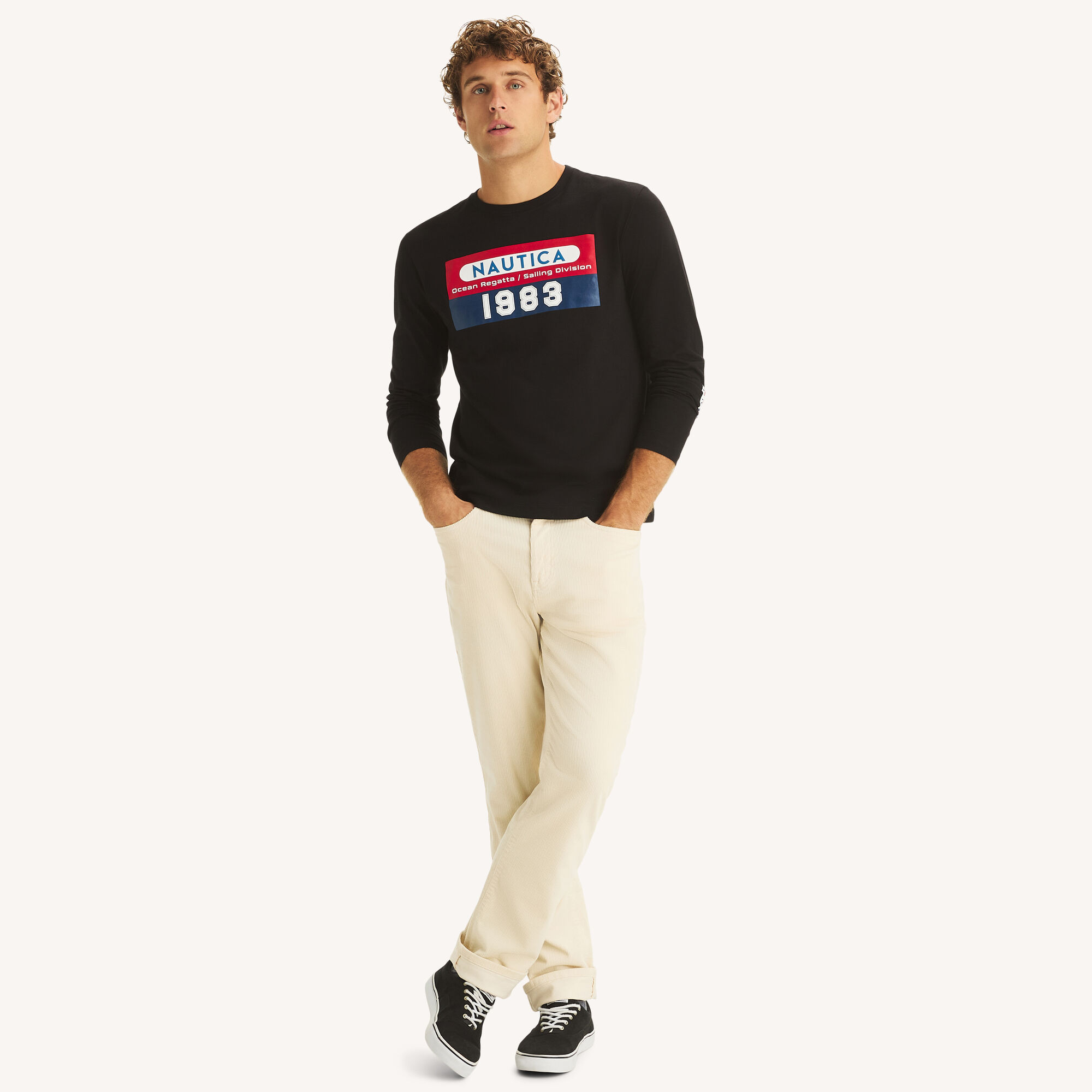 Nautica Men's 1983 Graphic Long-Sleeve T-Shirt 018 (True Black), 3XL