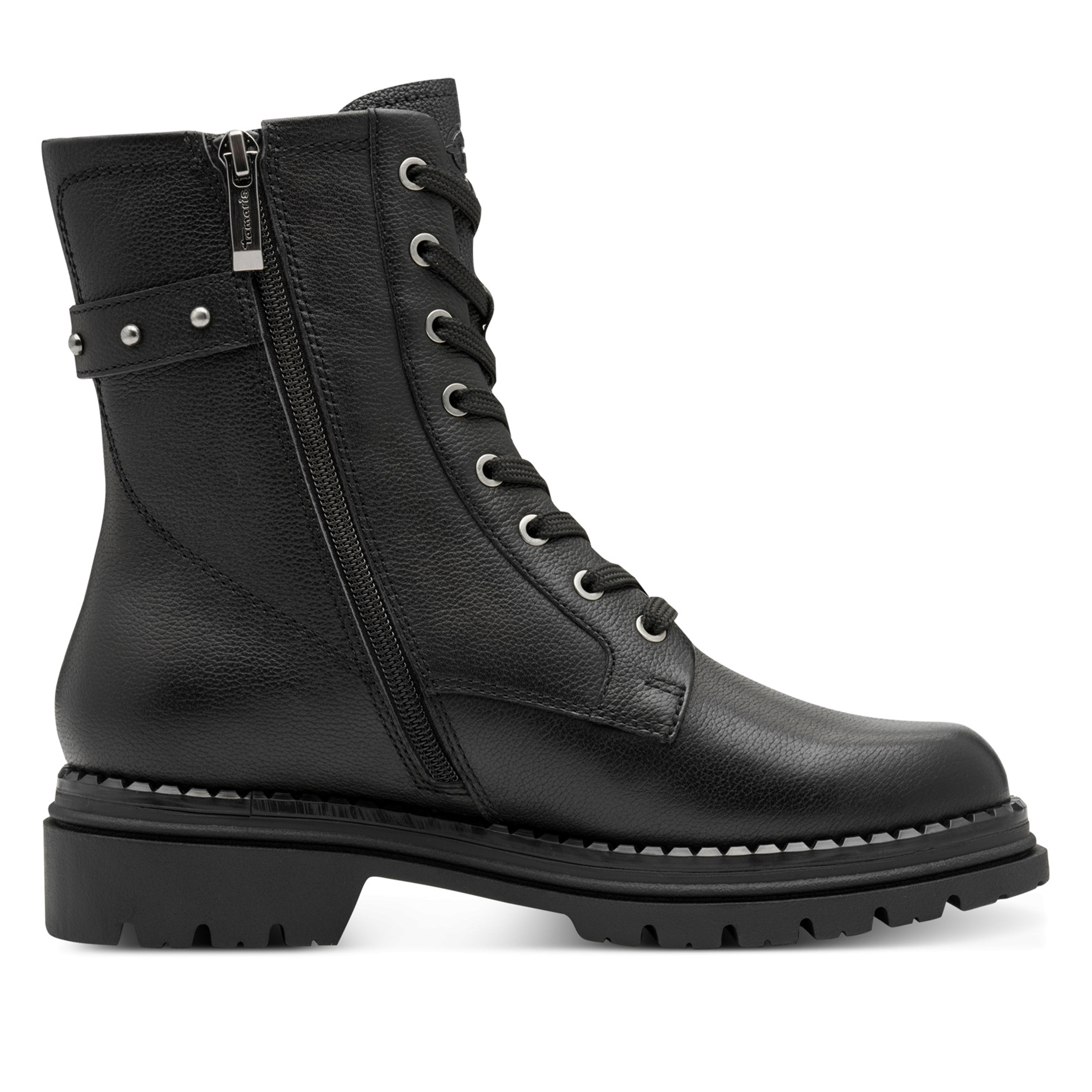 Tamaris Damen Fashion Schwarze Leder Schnürstiefeletten mit Reißverschluss Image