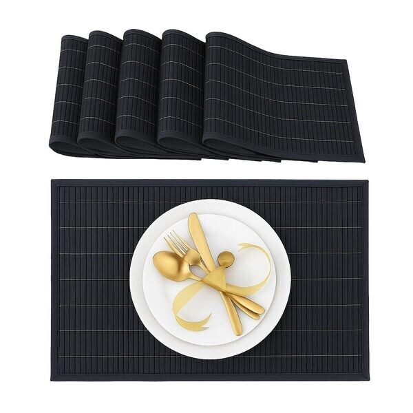 relaxdays Tischset Bambus 45 x 30 cm 6-tlg. Schwarz Image