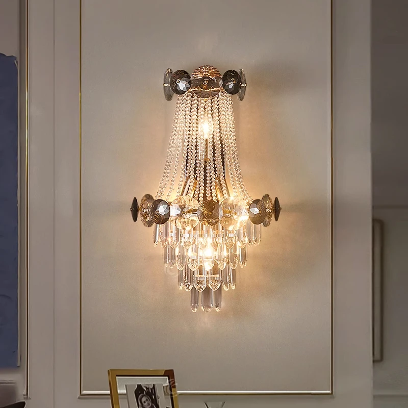 Luxus Unabhängige Villa Kristall Wand Lampe Wohnzimmer TV Hintergrund Lampe Schlafzimmer Nachttisch Lampe Hohe Qualität Kreative Wand Lampe