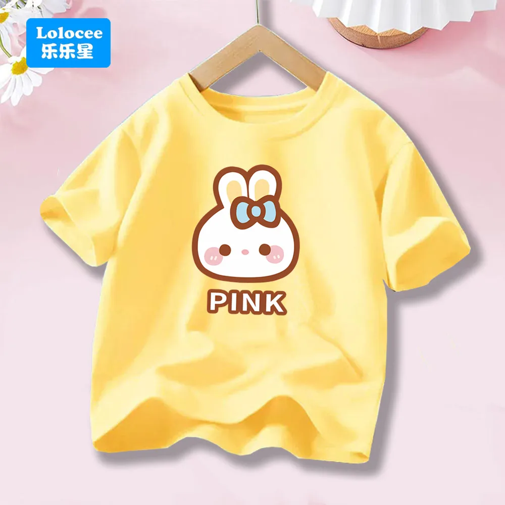 Niedlichen Häschen Druck Mädchen T-shirt Sommer Grafik Mode Kinder Baumwolle T Shirts Kleidung Cartoon Kaninchen Kleidung TZPZ1 Image