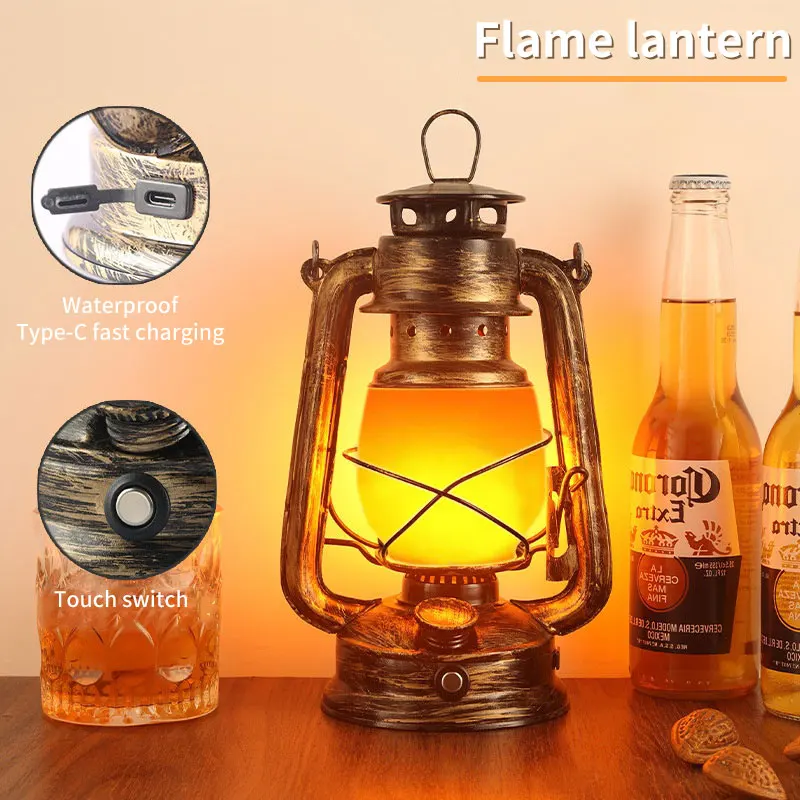 Wiederaufladbare Retro-Pferdelampe, tragbare Outdoor-Campinglampe, 3-Beleuchtungsmodi, Atmosphärenlicht für Restaurant, Bar, Desktop-Dekoration