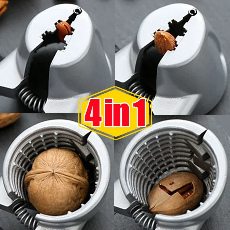 4in1 Walnuss Clip Nussknacker Silber Metall Pekannuss Kastanien Clips Öffner Mutter Zange Schälen Werkzeuge Home Küche Gadgets Zubehör