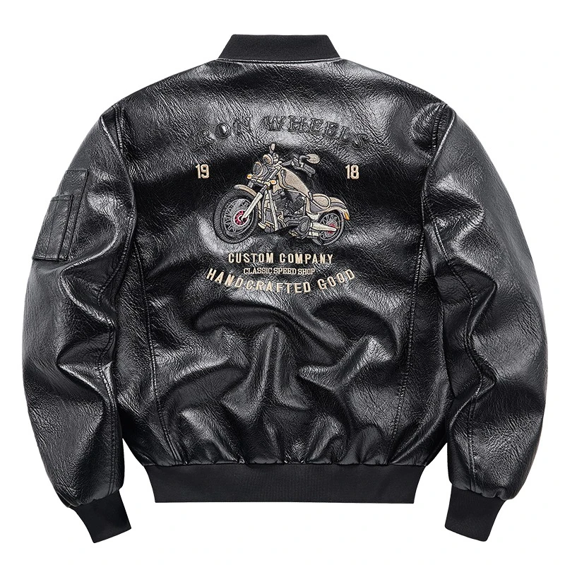 Giacca da motociclista in pelle da motociclista ricamata da uomo Cappotto da motociclista americano autunnale Colletto da baseball da uomo Giacche casual in pelle PU da pilota