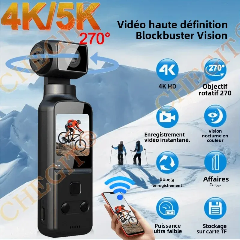 2025 NOUVELLE caméra WiFi 5K/4K portable 270 ° Mini caméscopes rotatifs Sports de plein air DV pour cyclisme enregistreur vidéo caméscope Cam