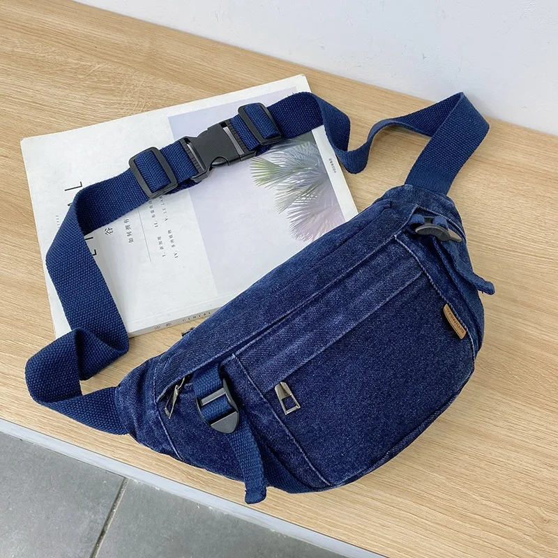 Mode couleur unie Denim tissu Fanny Packs pour femmes 2025 sac de taille à la mode femme taille Pack dames bandoulière poitrine sac