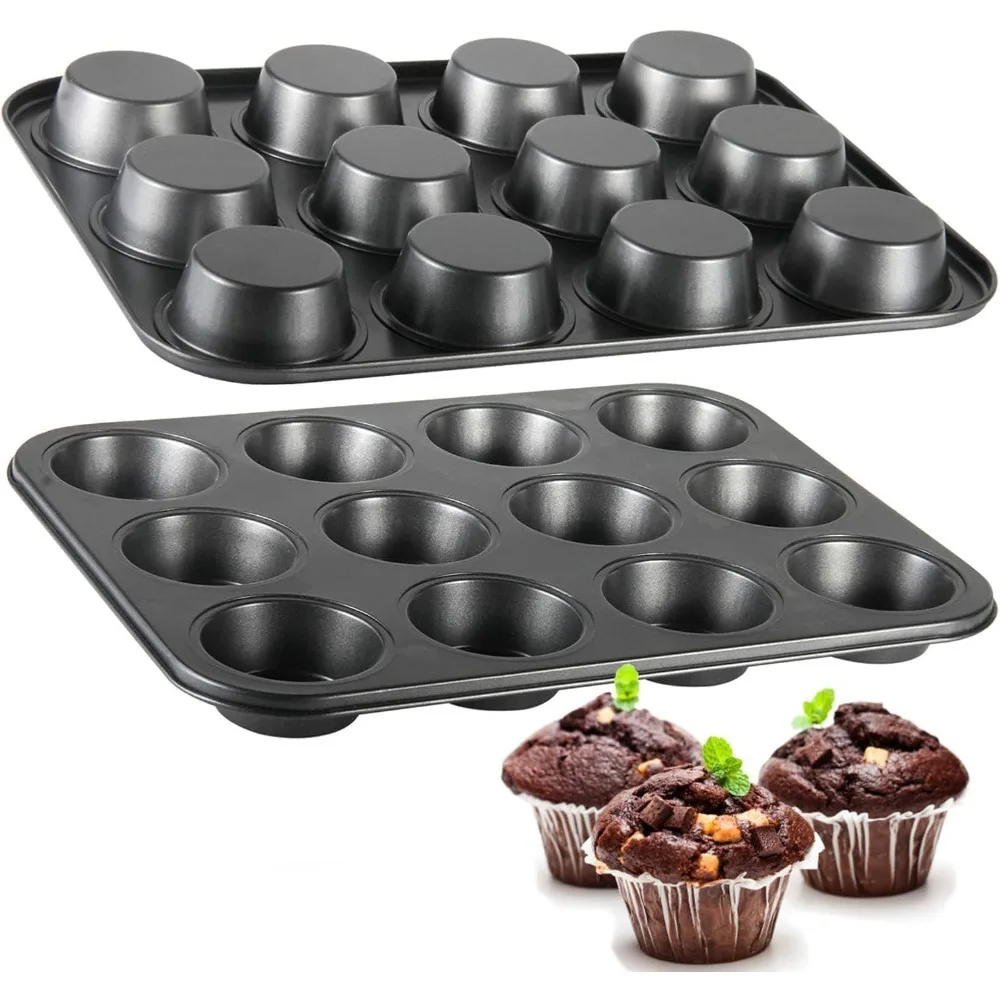 6/12 Tassen Quadratische Cupcake-Pfanne Muffin-Tablett Pappbecher Kohlenstoffstahl Backform Antihaft-Backform Leicht zu reinigende Kuchenform Muffin-Pfanne Image