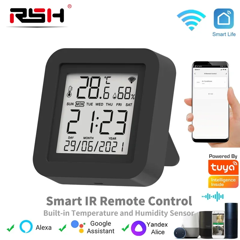 Tuya smart universal ir fernbedienung mit temperatur feuchtigkeit sensor für klimaanlage tv ac funktioniert mit alexa google home yandex Image
