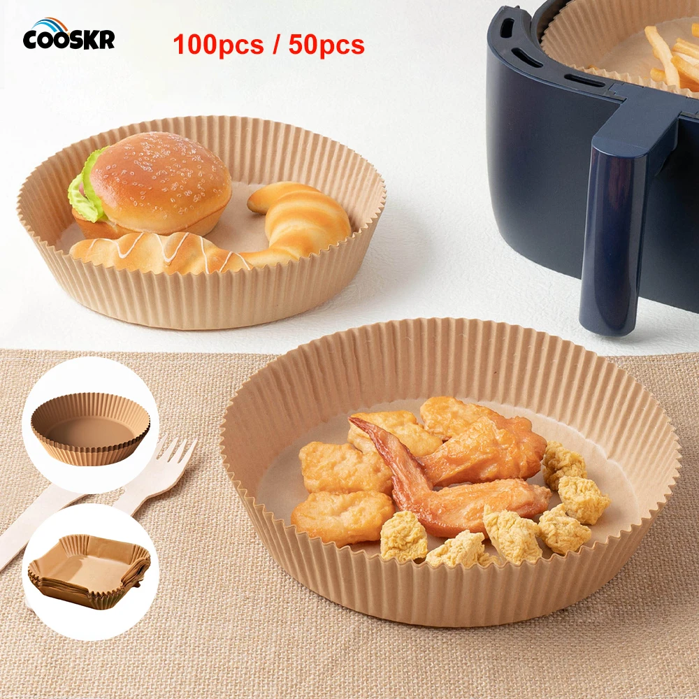 Air Fryer Papier Tablett Einweg Ofen Braten Lebensmittel Papier Liner Antihaft Airfryer Küche Zubehör Grillen Kochen Backpapier Image