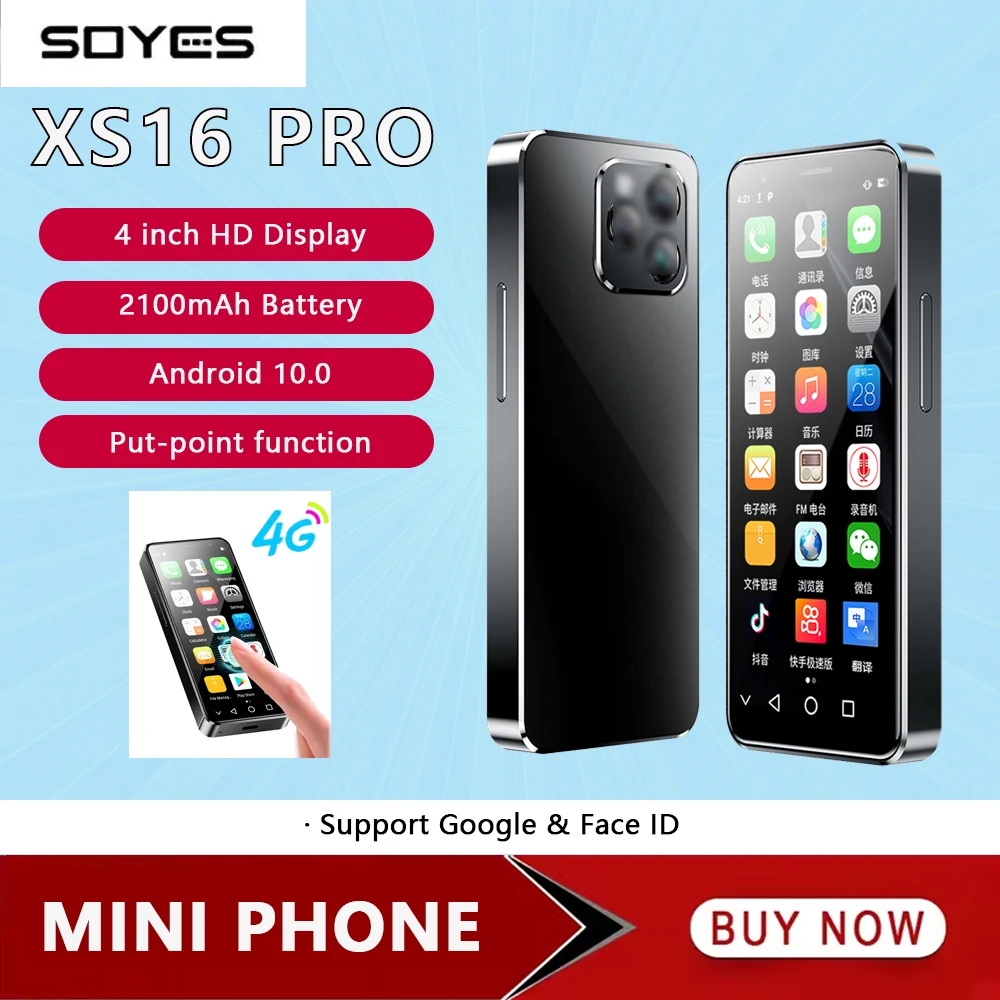 SOYES XS16 Pro 4G LTE Mini Smartphone Android 10 Octa-Core 4 Inch 4GB+128GB Mobile Phone 2100mAh Type-C OTG Small Phone Face ID