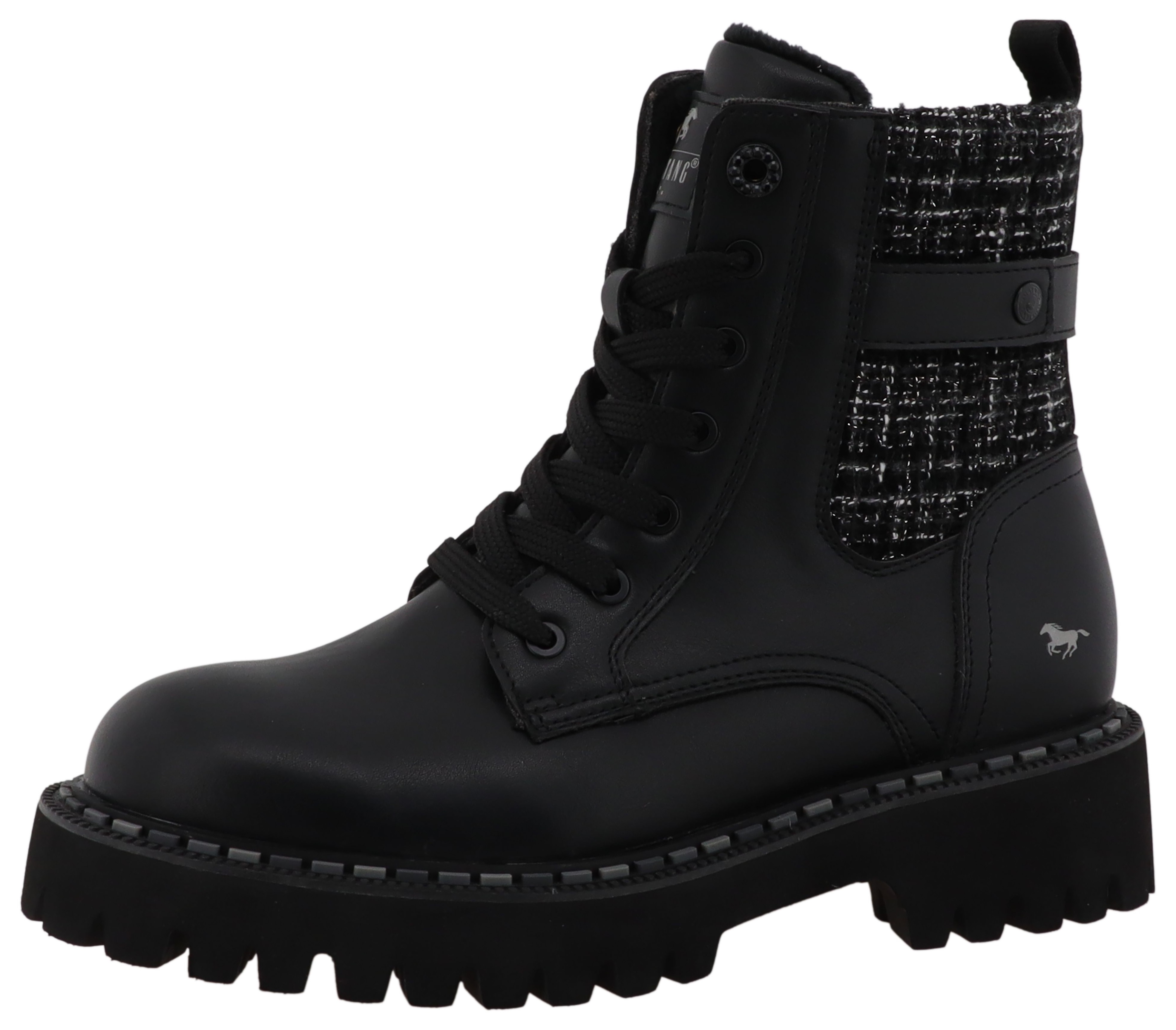 Winterboots MUSTANG SHOES "Tilda", Damen, Gr. 40, schwarz, Lederimitat, Textil, kariert, Schuhe Winterboots, Plateauboots, Winterboots mit Chunky Plateausohle