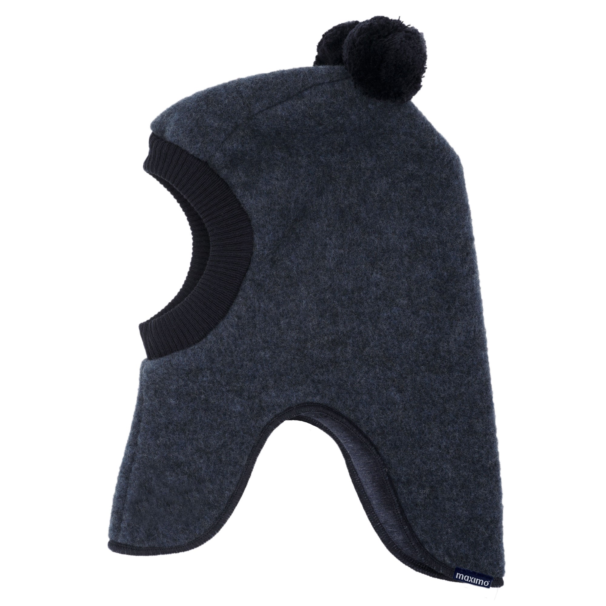 Schlupfmütze MAXIMO, Baby, Gr. 49, blau (navymeliert), Fleece, Wolle, casual, Mützen, Wolle, gefüttert, mit zwei Bommeln, Rippstrickbünchen Image