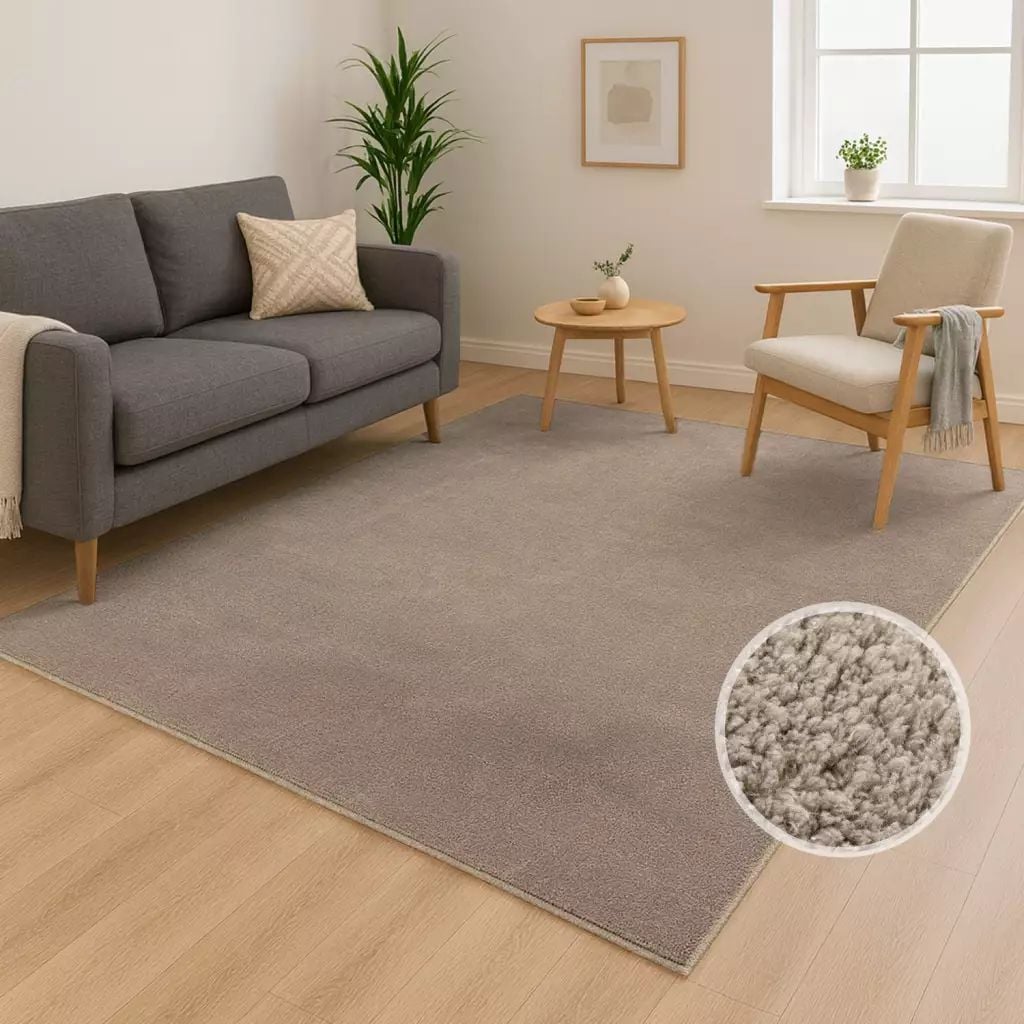 Teppich CARPET CITY "CALMA 200", braun, B:80cm H:14mm L:140cm, Obermaterial: 100% Polyester, Teppiche, Kurzflor, Waschbar, Anti-Rutsch, ideal für Wohnzimmer, Schlafzimmer Image