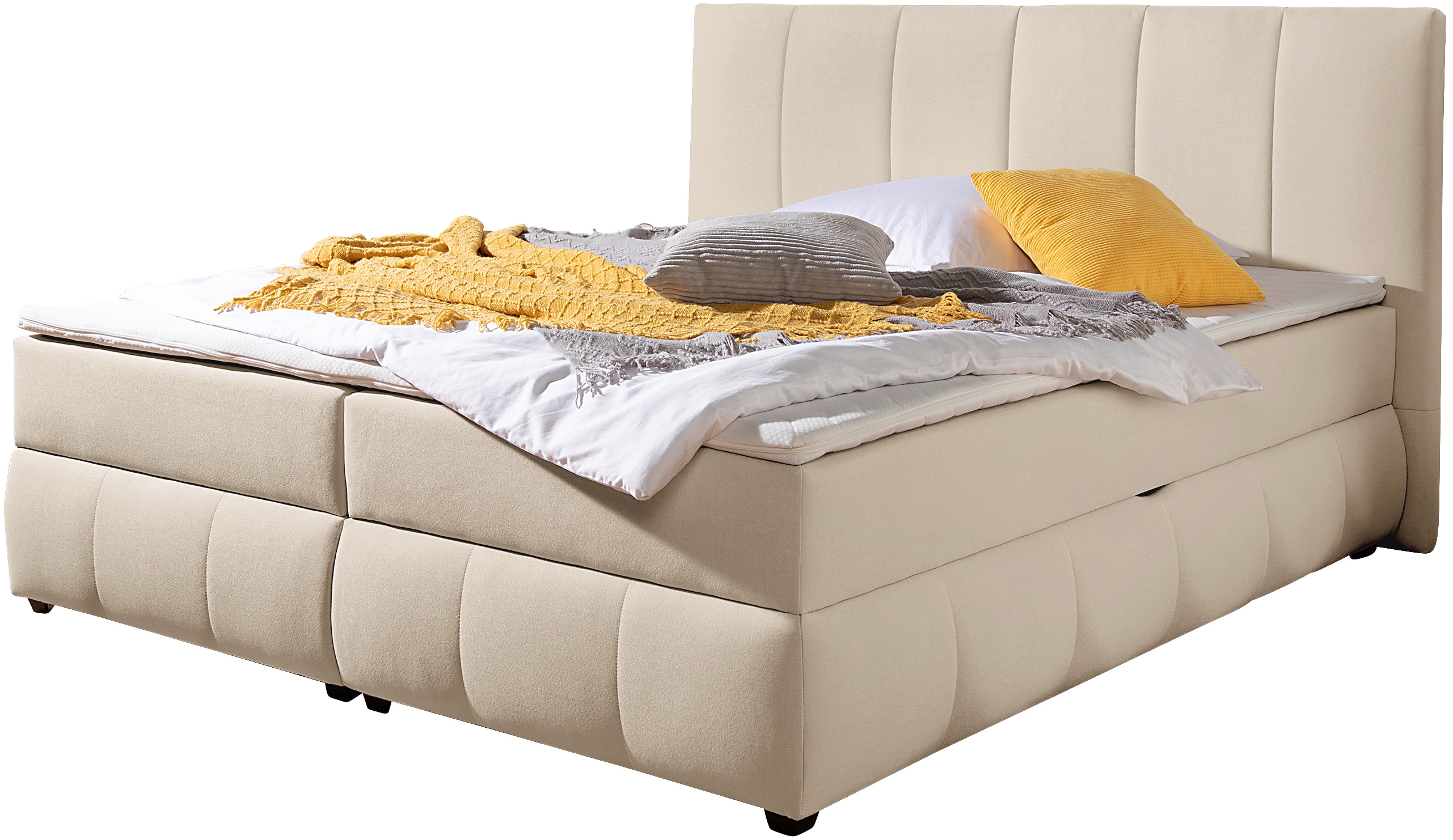 Boxbett INOSIGN "Hartley inkl. Bettkasten und Topper, auch in Überlänge erhältlich", beige, B:212cm L:210cm, Komplettbetten, wahlweise mit Bonnell- oder TTFK-Matratze in H2, H3 o. H4 erhältlich, Topseller Image