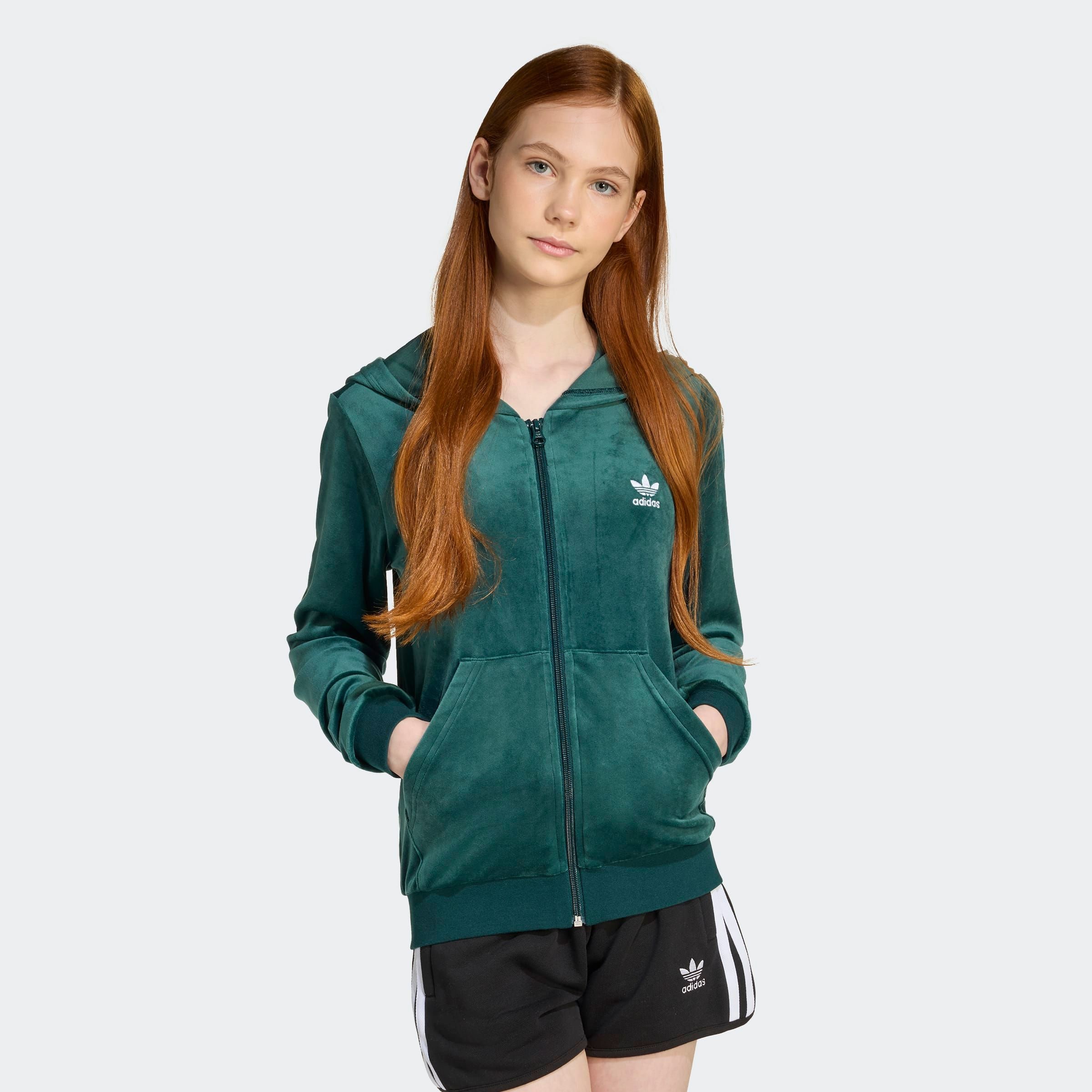 Kapuzensweatshirt ADIDAS ORIGINALS "VELOUR Z HOODIE", Kinder, Gr. 134, aurora ivy, weiß, Obermaterial: 94% Polyester, 6% Elasthan, Sportlich, Sweatshirts Image