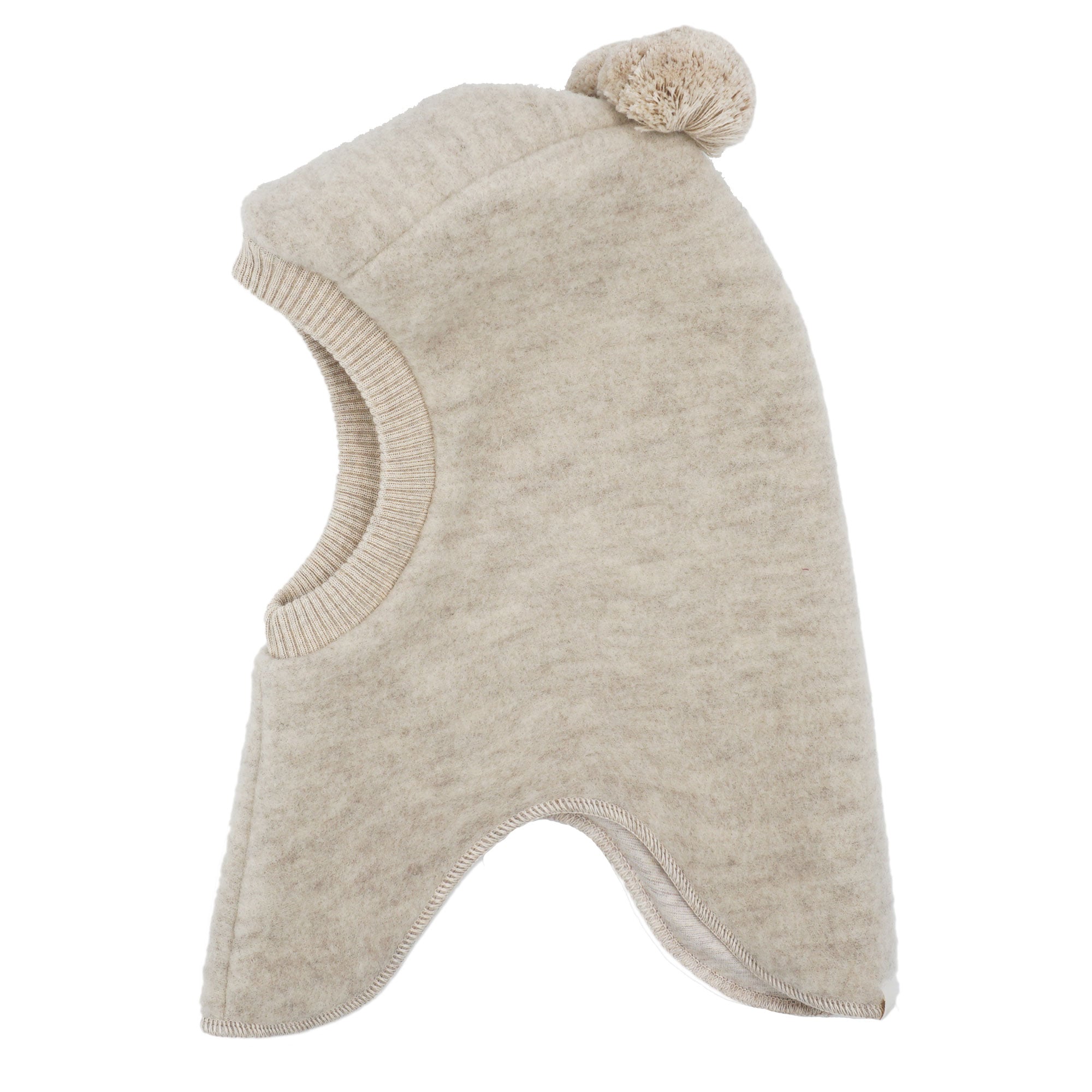 Schlupfmütze MAXIMO, Baby, Gr. 55, beige (düne), Fleece, Wolle, Mützen, Wolle, gefüttert, mit zwei Bommeln, Rippstrickbünchen Image