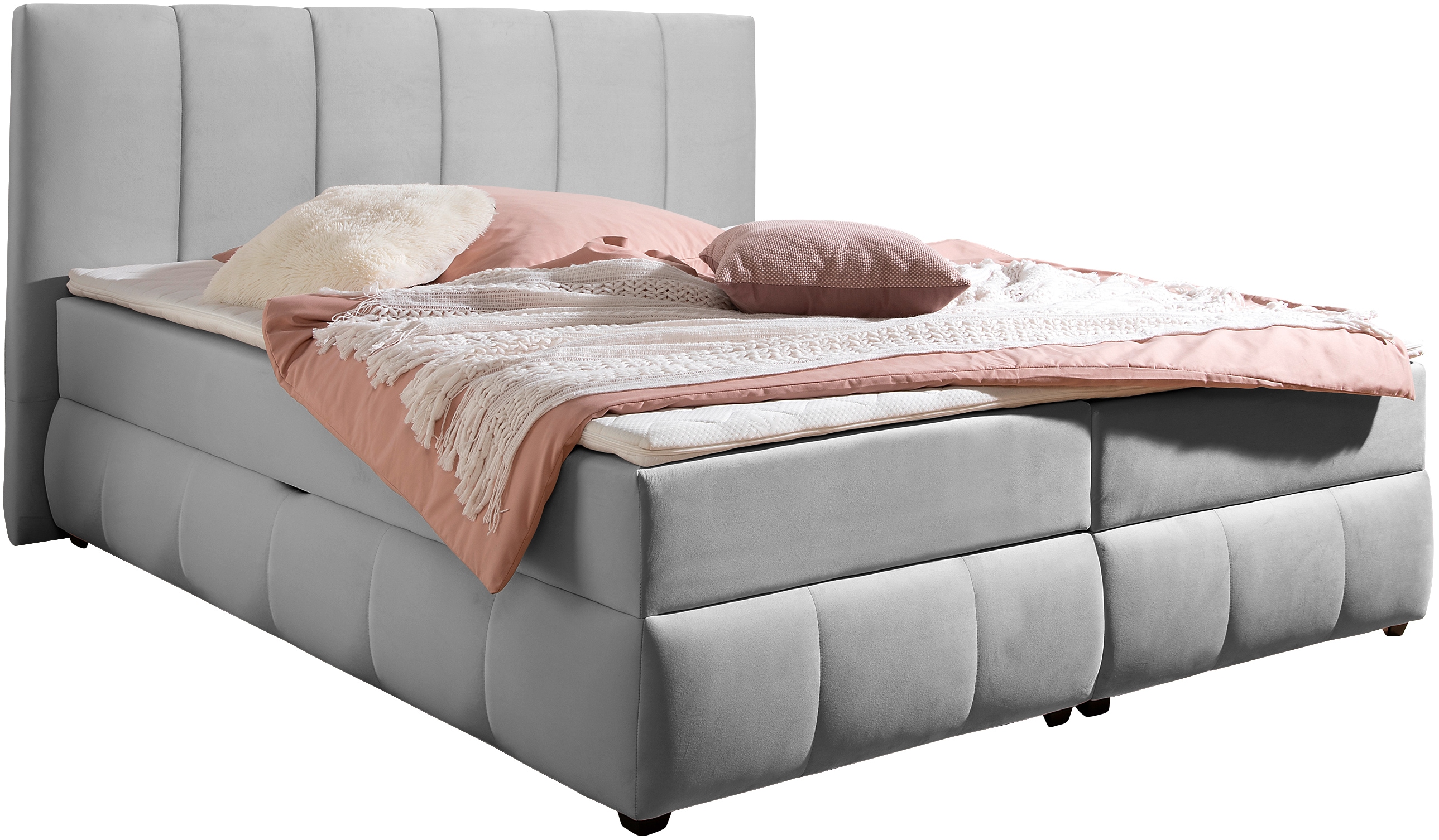 Boxbett INOSIGN "Hartley inkl. Bettkasten und Topper, auch in Überlänge erhältlich", grau, B:212cm L:210cm, Komplettbetten, wahlweise mit Bonnell- oder TTFK-Matratze in H2, H3 o. H4 erhältlich, Topseller Image