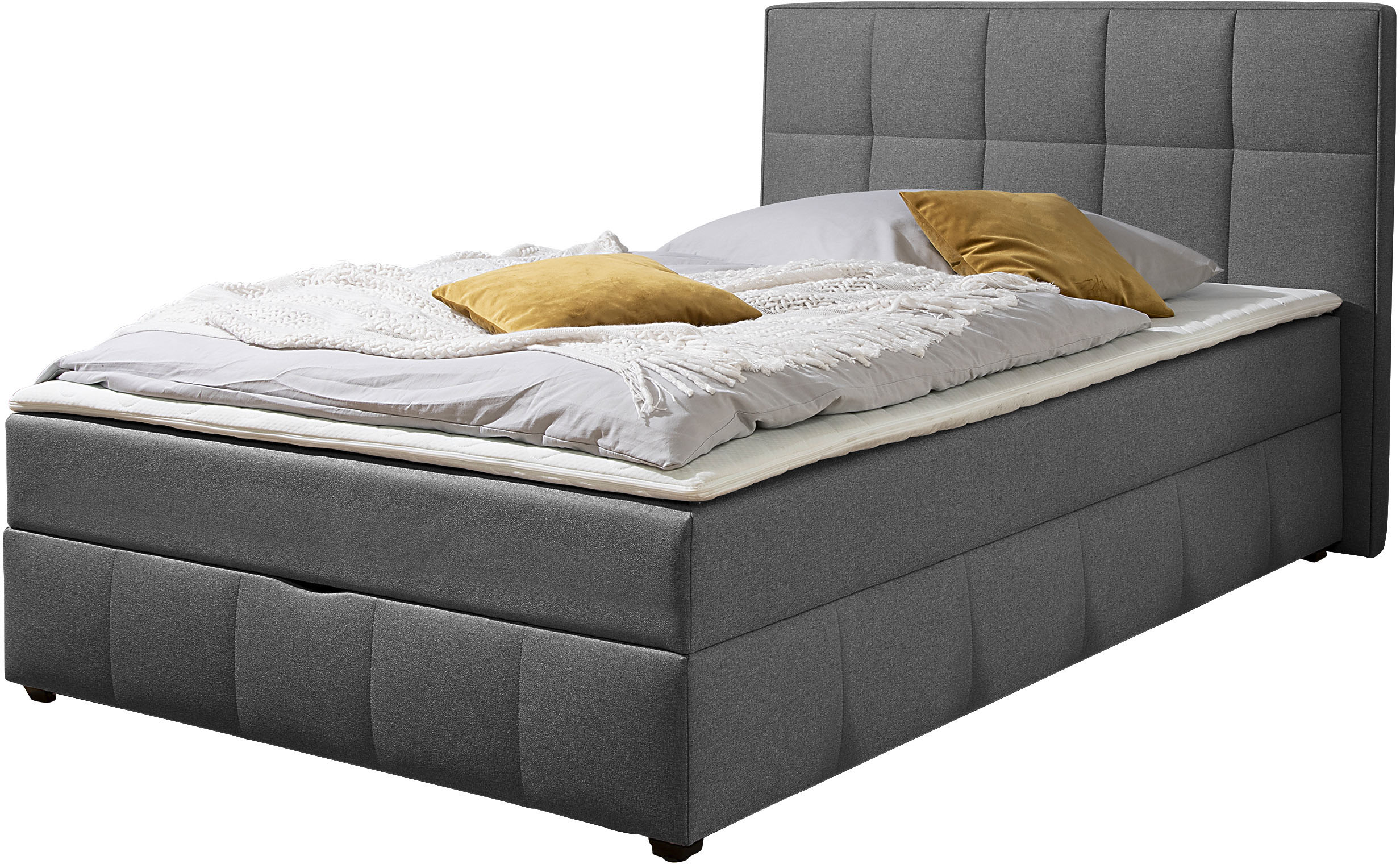 Boxbett HOME AFFAIRE, anthrazit, B:152cm L:210cm, Komplettbetten, Boxbett mit Bettkasten, inkl. Topper Image