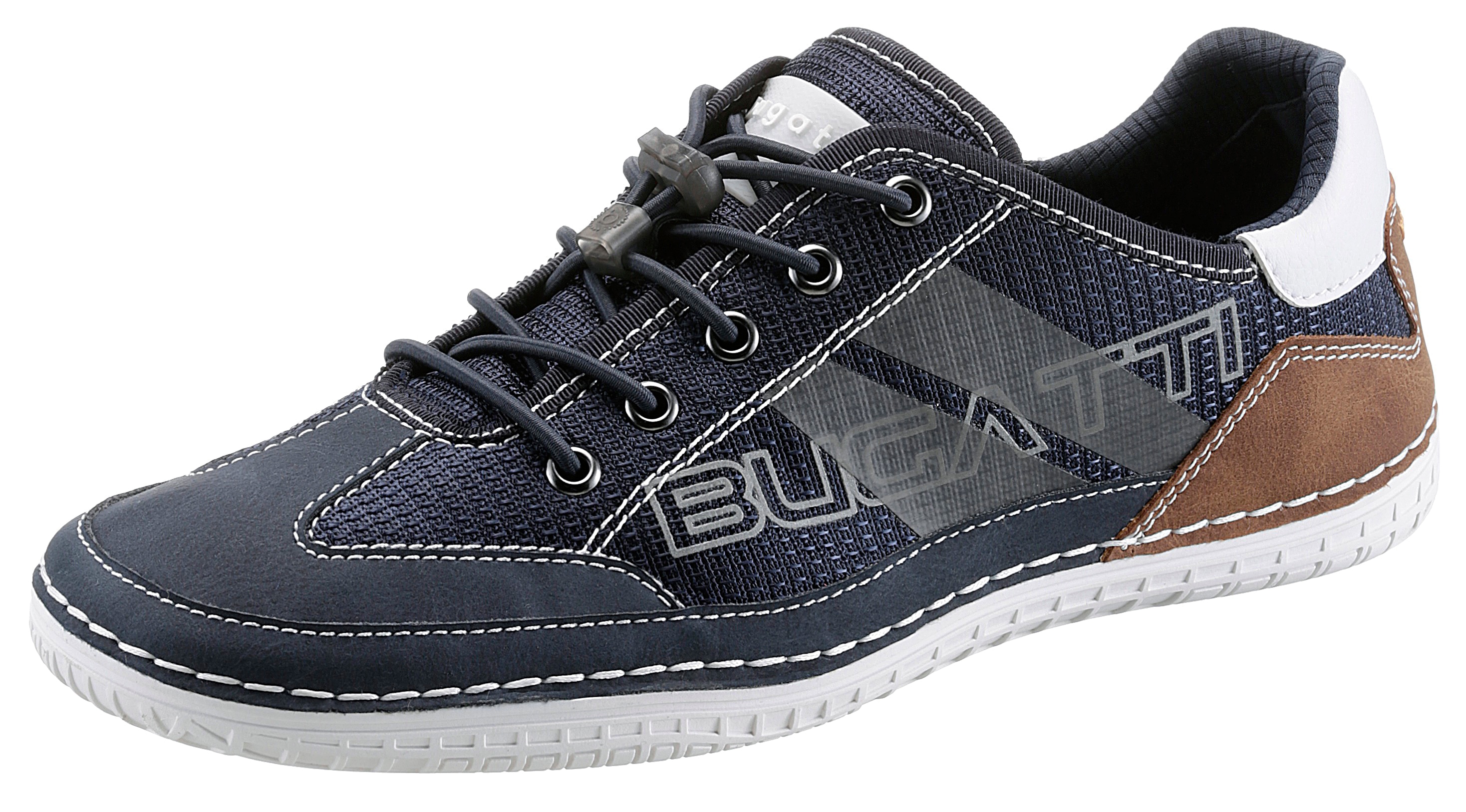 Slip-On Sneaker BUGATTI, Herren, Gr. 41, dunkelblau, Lederimitat, Textil, Schuhe, Freizeitschuh, Halbschuh, Slipper mit Kontrastnähten- und besätzen