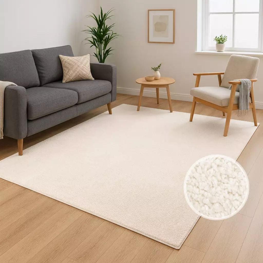 Teppich CARPET CITY "CALMA 200", creme, B:160cm H:14mm L:220cm, Obermaterial: 100% Polyester, Teppiche, Kurzflor, Waschbar, Anti-Rutsch, ideal für Wohnzimmer, Schlafzimmer Image