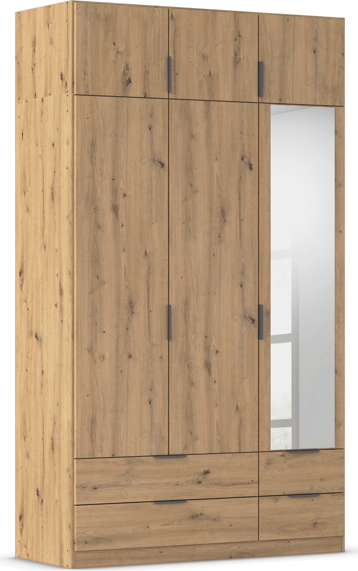 Kleiderschrank RAUCH "Drehtürenschrank Schrank Garderobe Ankleide Schlafzimmer LAGOA", eiche artisan, B:136cm H:235cm T:54cm, Holzwerkstoff, Schränke, geräumige Schubladen, 3 Breiten, optional mit Aufsatz MADE IN GERMANY Image