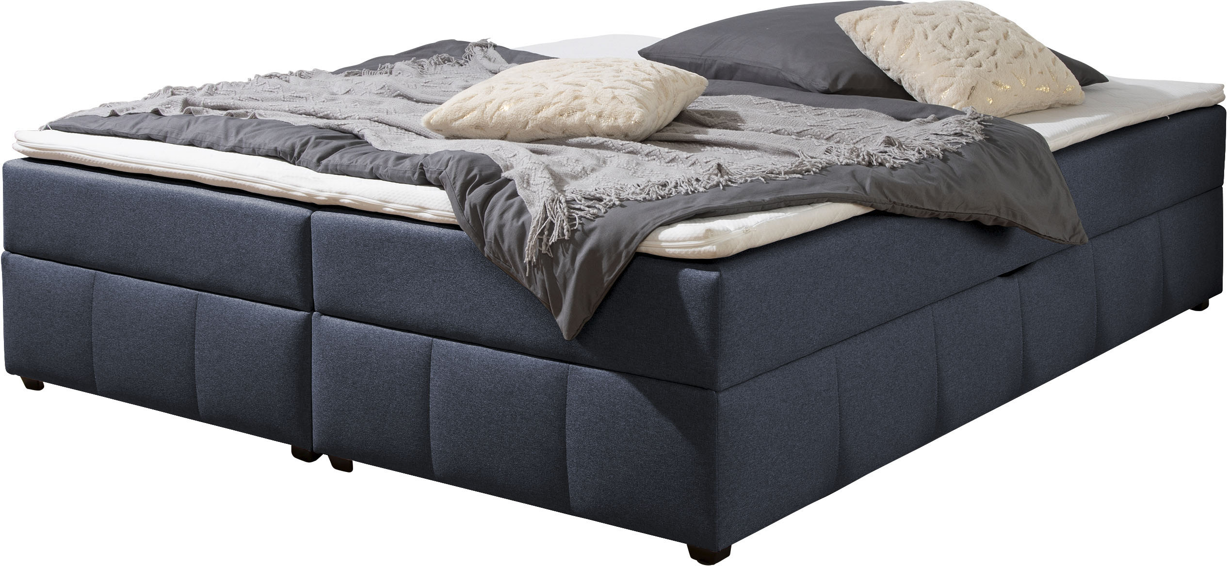 Boxbett HOME AFFAIRE, denim, blau, B:164cm L:204cm, Komplettbetten, Boxbett ohne Kopfteil, inkl. Topper Image