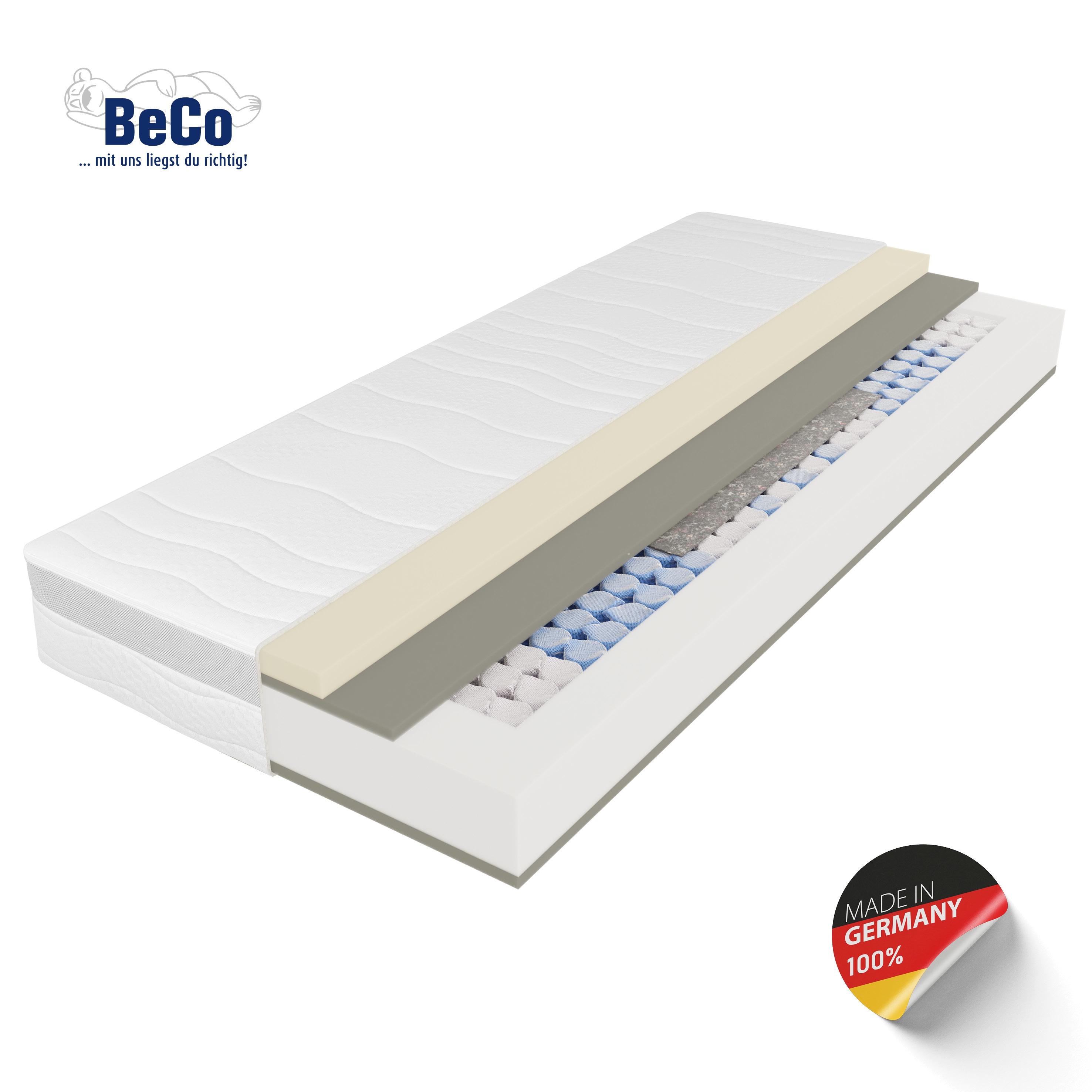 Taschenfederkernmatratze BECO "Feel Like Latex ONE TFK, Matratze 90x200 cm, 140x200 cm und mehr", weiß, B:100cm H:21cm L:200cm, Bezug: 100% Polyester. Steppfüllung: 100% Polyester, Matratzen, Punktelastische Matratze mit stabilem Federkern,... Image