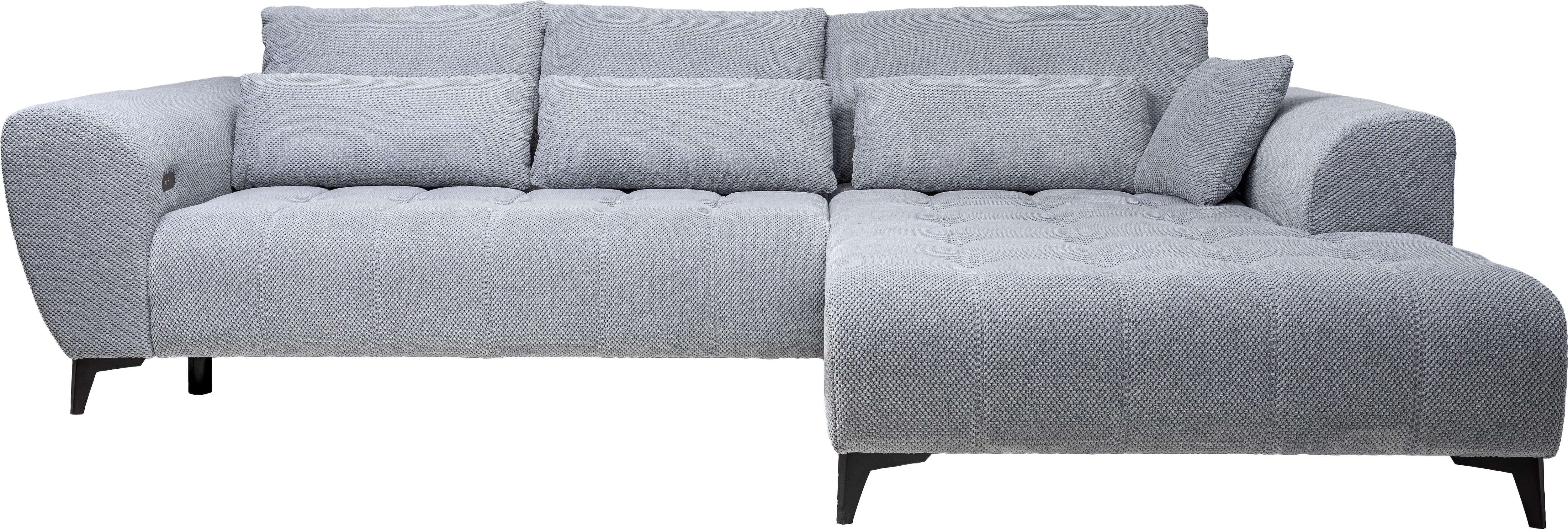 Ecksofa WERK2 "Garay, XXL-Liegefläche: elektrisch ausziehbar auf ca. 228×126 cm", grau, B:287cm H:64cm T:220cm, 100% Polyester, Sofas, Ecksofa, Luxus in Übergröße: XXL-Liegefläche, Komfort-Ottomane & stilvolle Füße Image