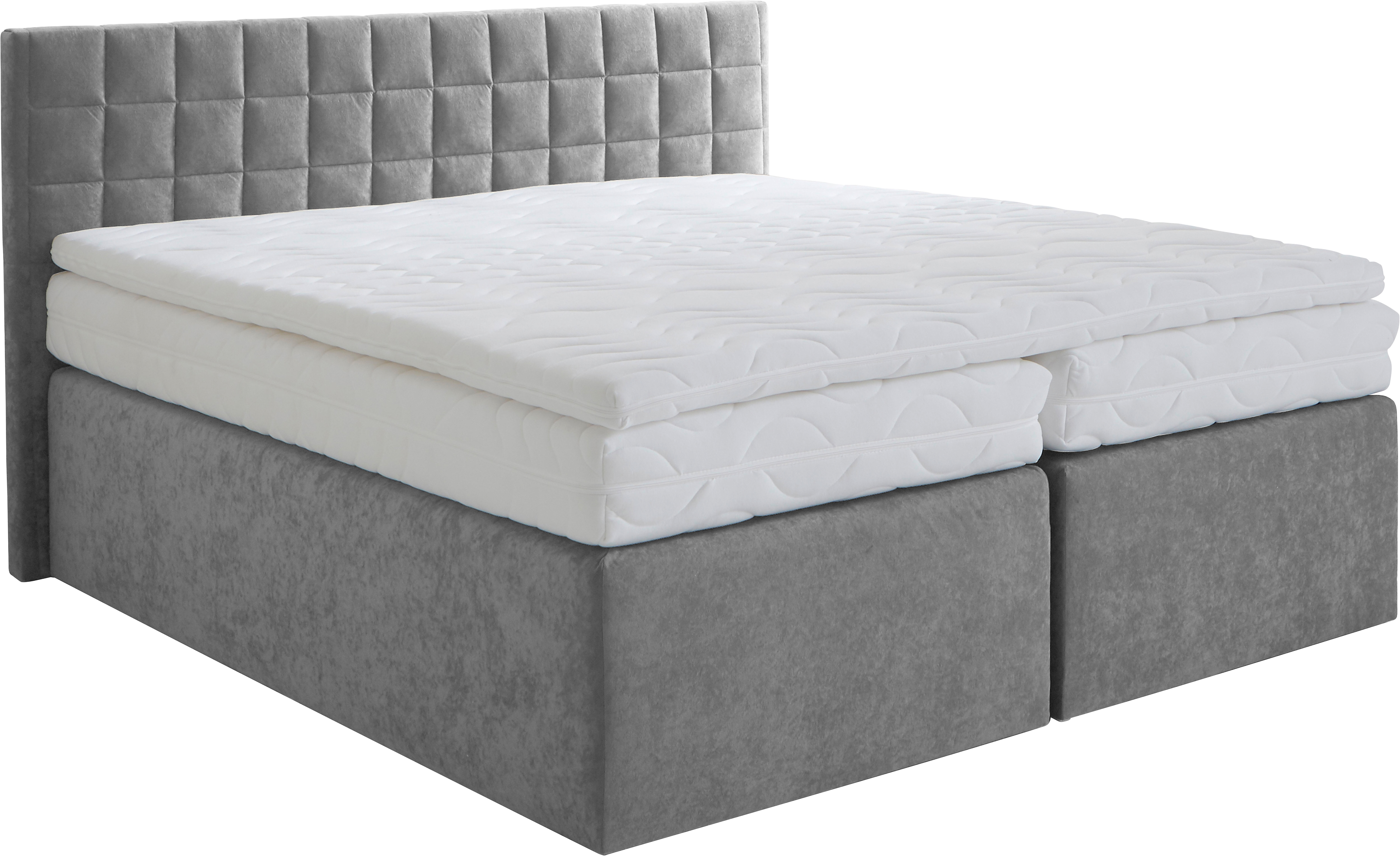 Boxspringbett, grau, B:175cm L:210cm, WESTFALIA SCHLAFKOMFORT, Komplettbetten, mit schöner Kopfteilversteppung Image
