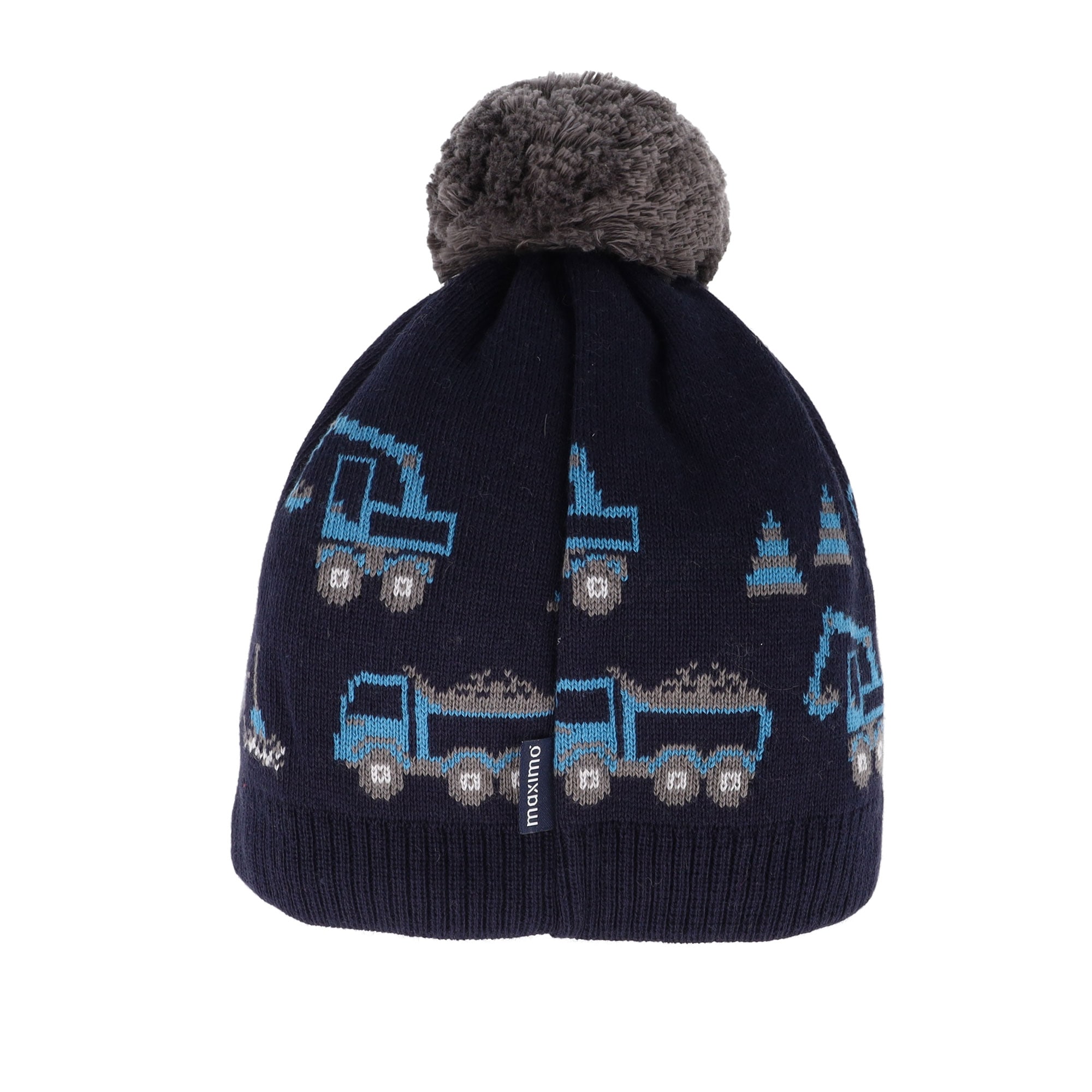 Strickmütze MAXIMO, Baby, Gr. 47, blau (dunkelmarine), Strick, Baumwolle, gemustert, mehrfarbig, Mützen, Baumwolle, gefüttert, kontrastfarbener Bommel, Motiv Image
