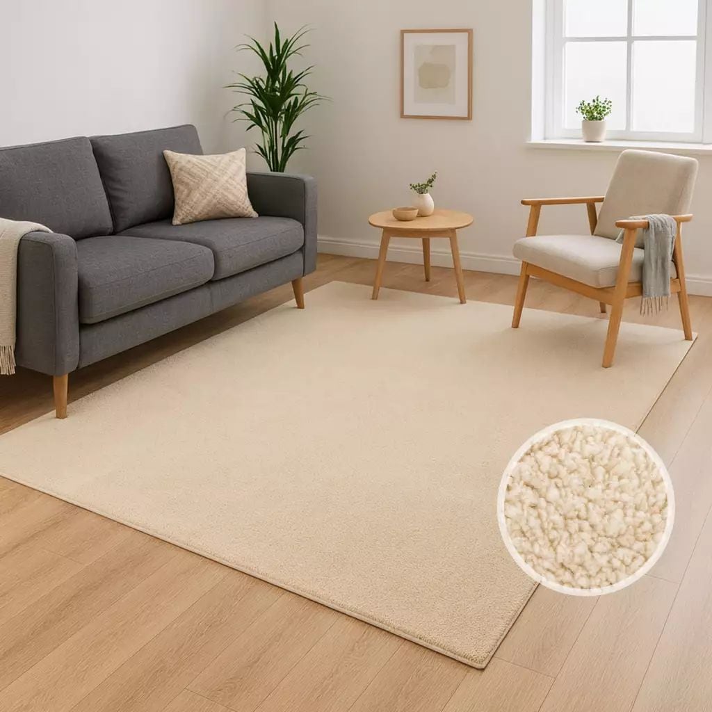 Teppich CARPET CITY "CALMA 200", beige, B:200cm H:14mm L:280cm, Obermaterial: 100% Polyester, Teppiche, Kurzflor, Waschbar, Anti-Rutsch, ideal für Wohnzimmer, Schlafzimmer Image