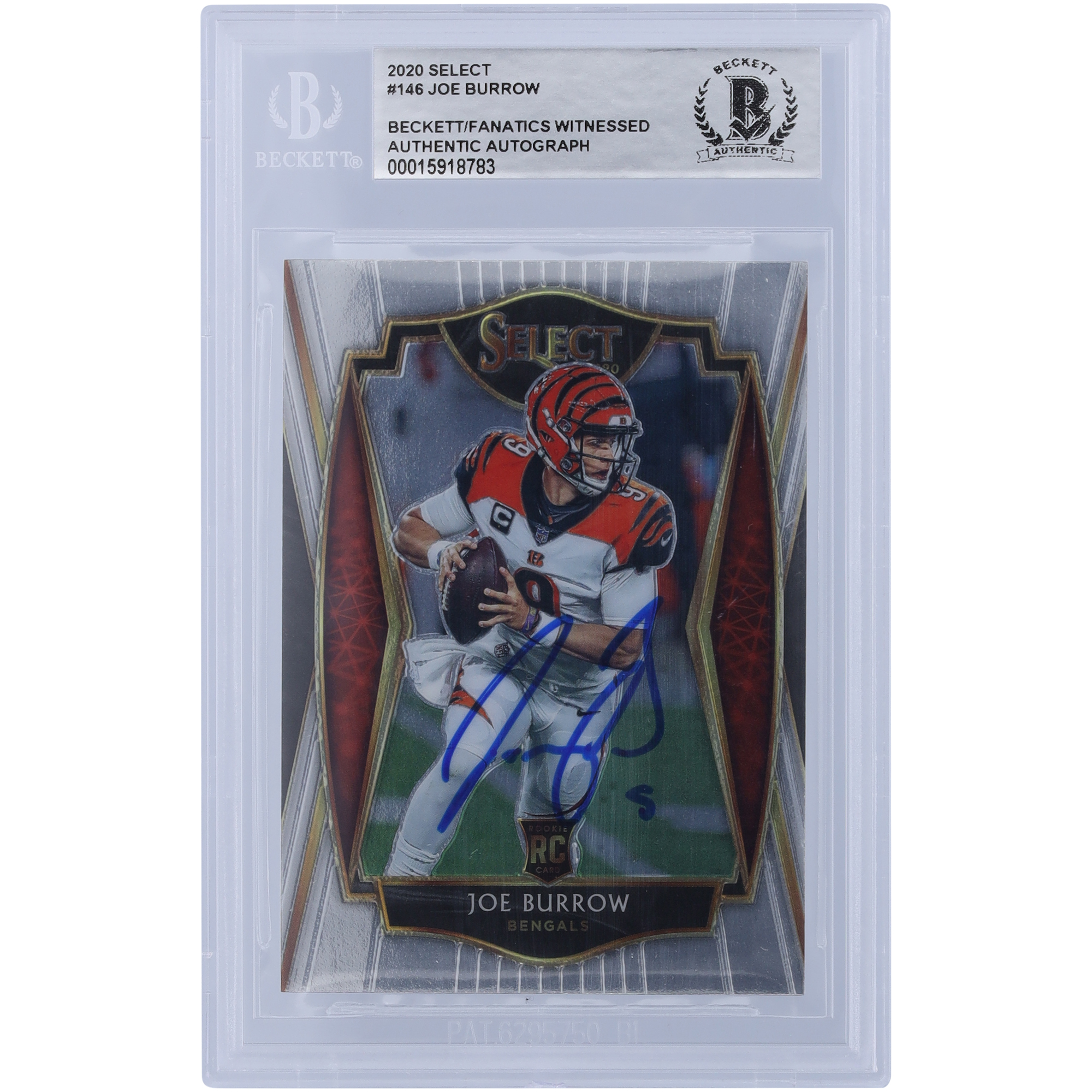 Joe Burrow Cincinnati Bengals signierte 2020 Panini Select Premier Level #146 Beckett Fanatics bezeugte authentifizierte Rookie-Karte Image