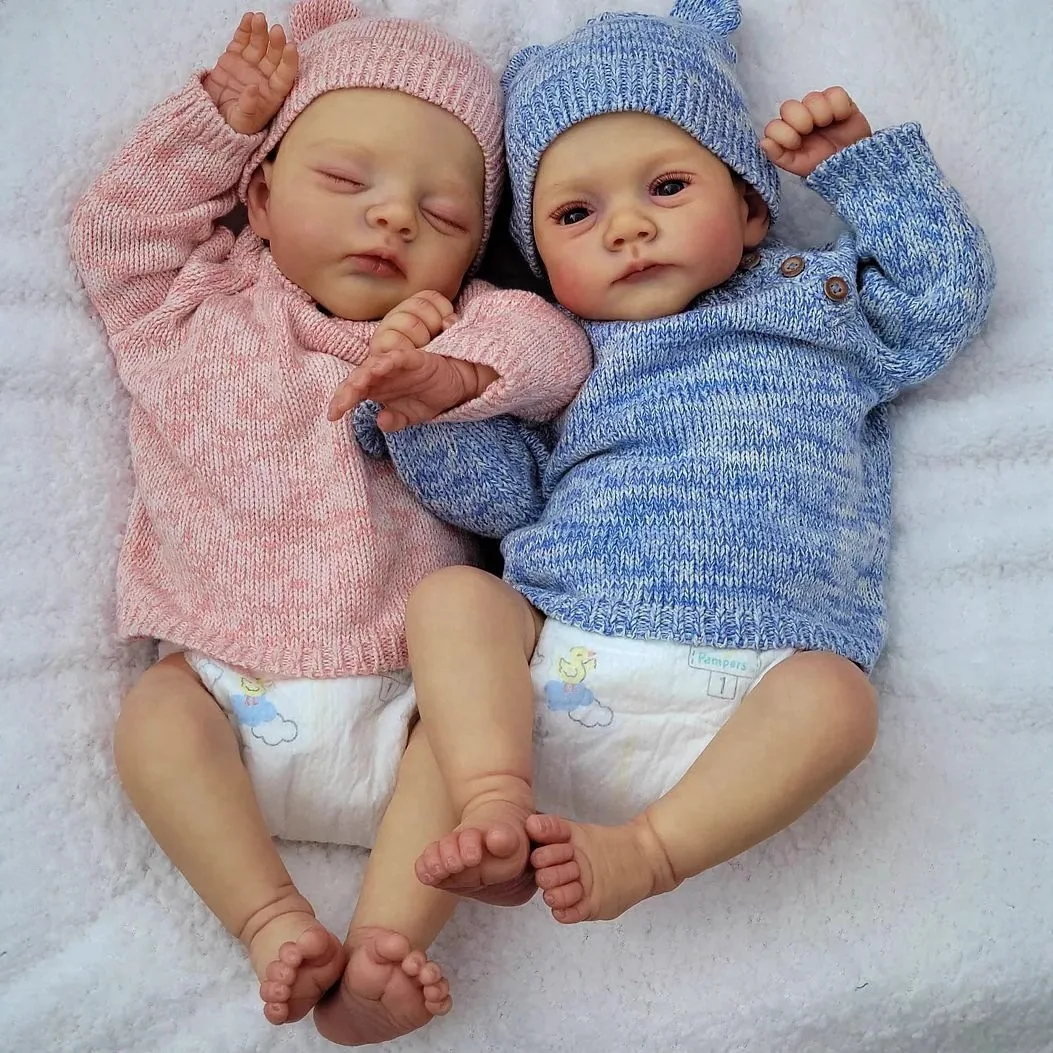 Neue wiedergeborene Babypuppen aus Silikon, Zwillinge, Lilie und Irys, realistisches Touch-Puppenspielzeug, Weihnachtsgeschenk, Geburtstag, handbemaltes Haar, Neugeborene