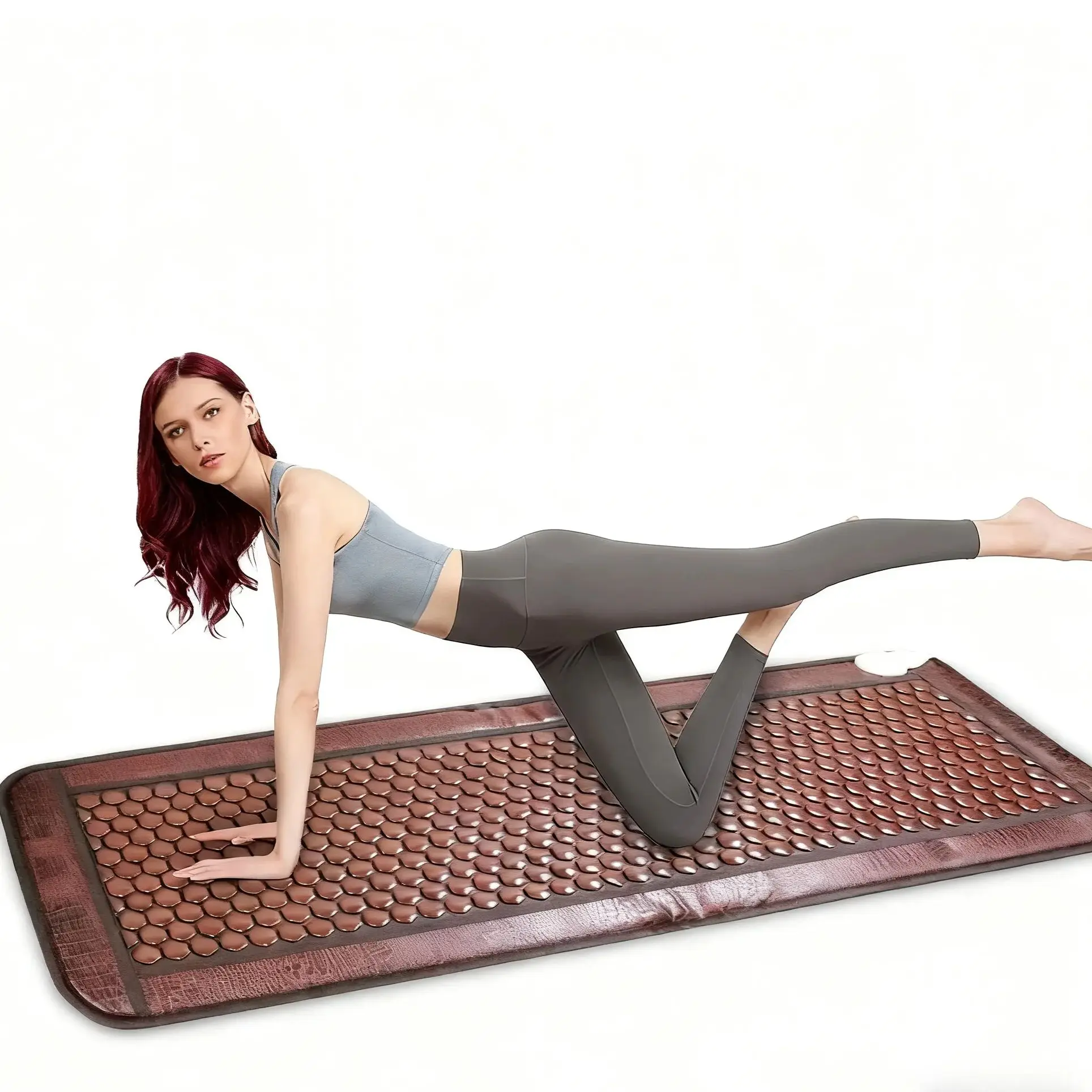 Beheizte Jadematte mit Germanium- und Turmalinsteinen – elektrisches Therapiekissen zur Linderung von Rückenschmerzen – natürliche Massagematte aus heißem Stein f Image