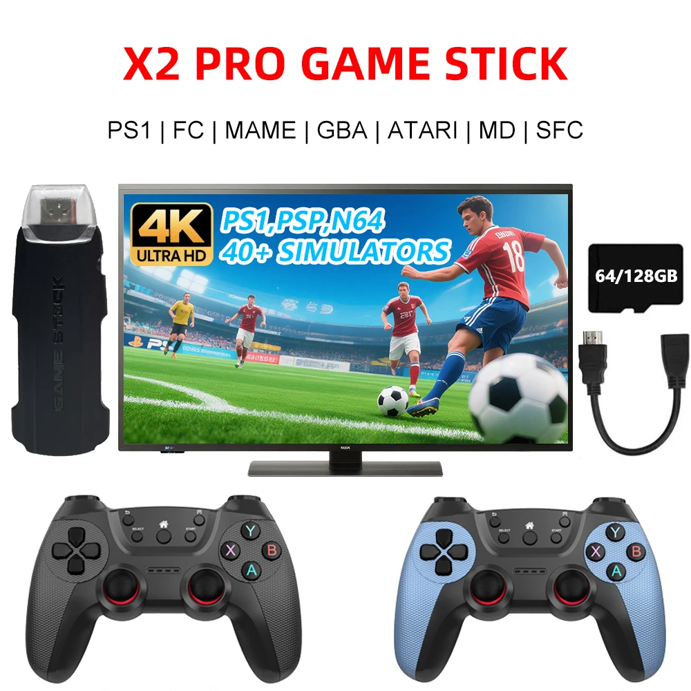 X2 PRO Console de jeu vidéo 4K HD 128G intégré 30000 jeux contrôleur sans fil TV jeu bâton rétro lecteur de jeu portable pour GBA