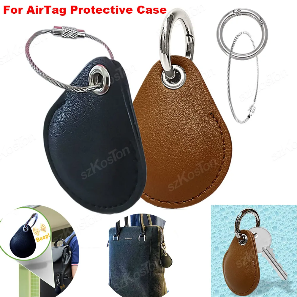Leder-Schutzhülle für Airtag-Halter mit Schlüsselanhänger, Anti-Verlust-Standort-Tracker-Abdeckung für Air-Tag-Hunde- und Katzen-Gepäckzubehör Image
