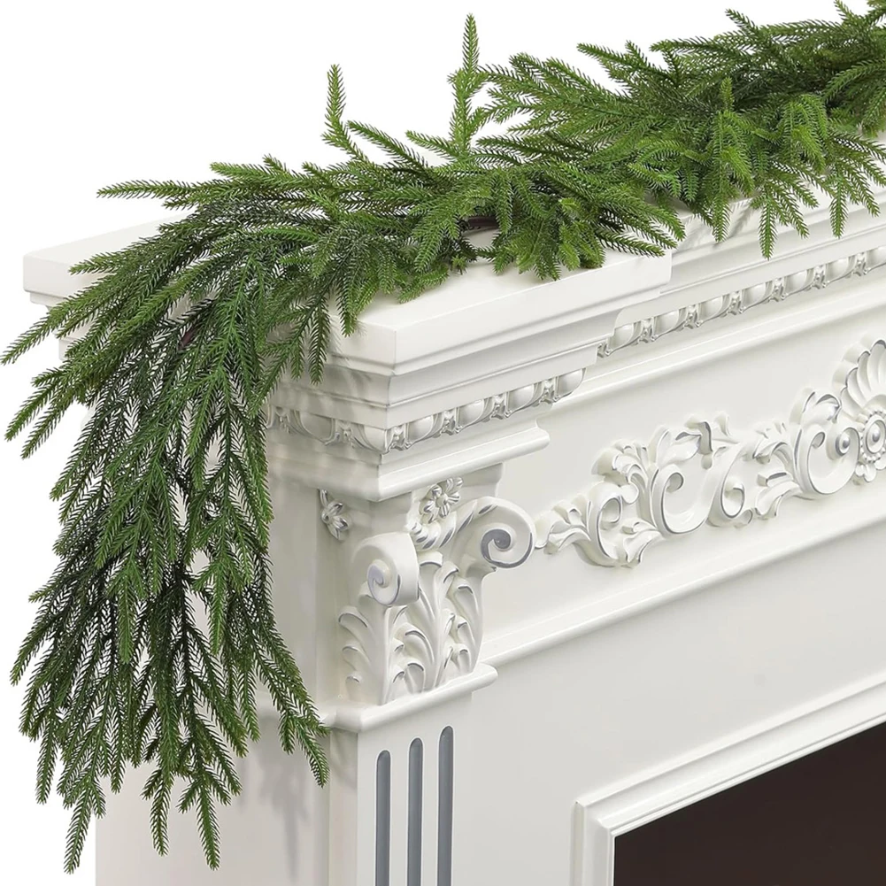 200 cm künstliche Kieferngirlanden, Wintergrüne Girlande, Tischmantel, Wanddekoration für drinnen und draußen, Weihnachtsdekoration Image